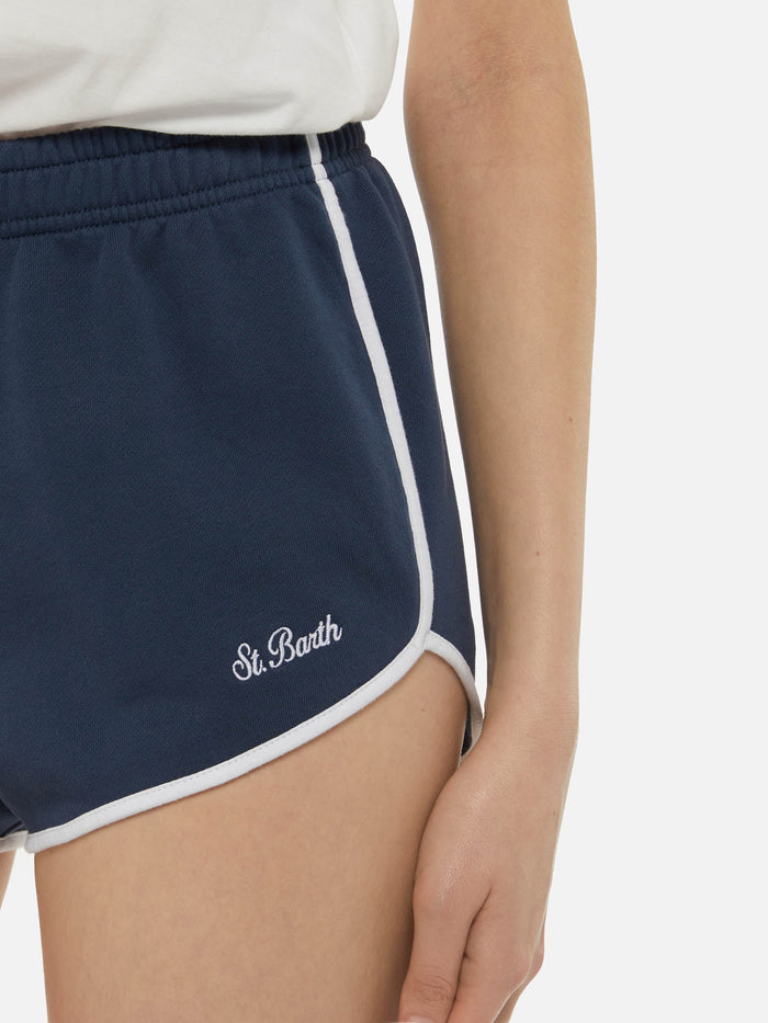 Light Navy Blue Francine Cotton Shorts With Contrast Trims Pant