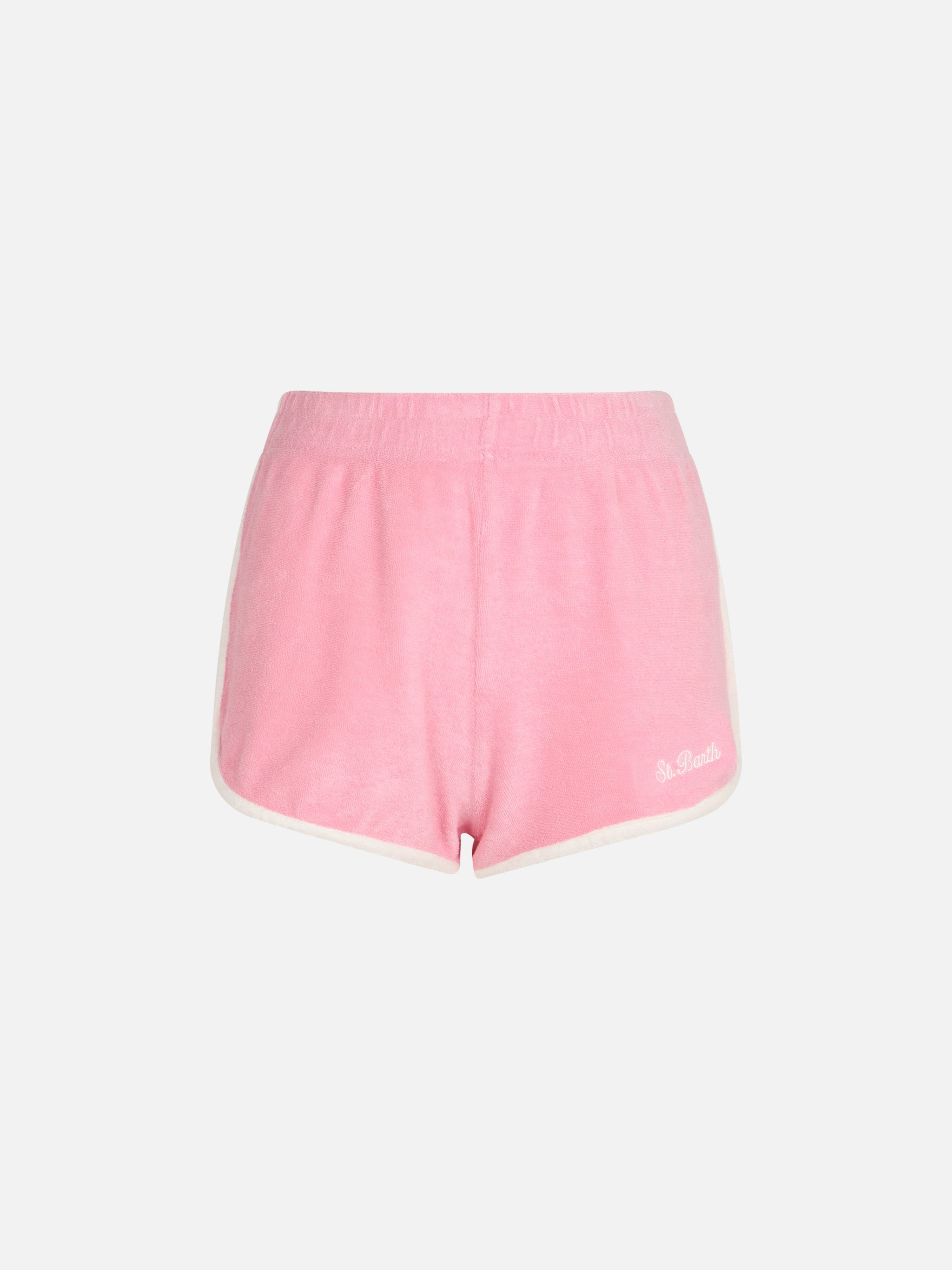 Francine Terry Shorts With Piping And Embroidery Pink Pant