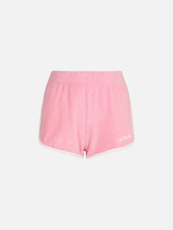 Francine Terry Shorts With Piping And Embroidery Pink Pant