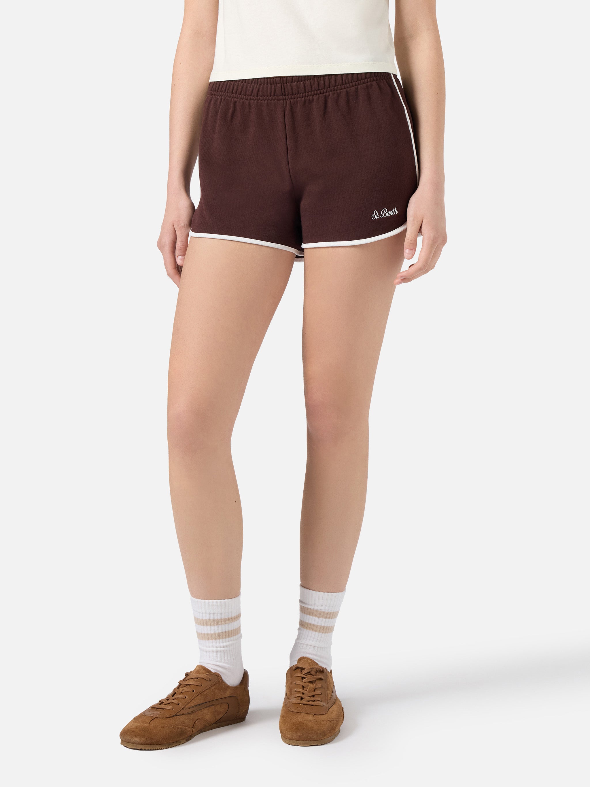 Light Brown Francine Cotton Shorts With Contrast Trims Pant