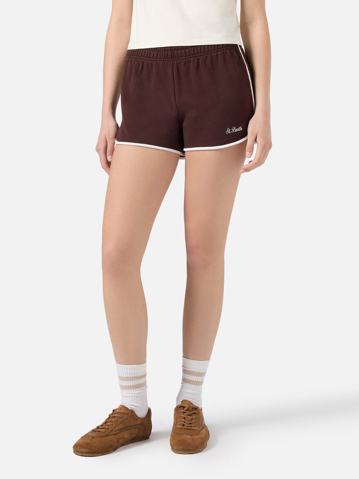 Light Brown Francine Cotton Shorts With Contrast Trims Pant
