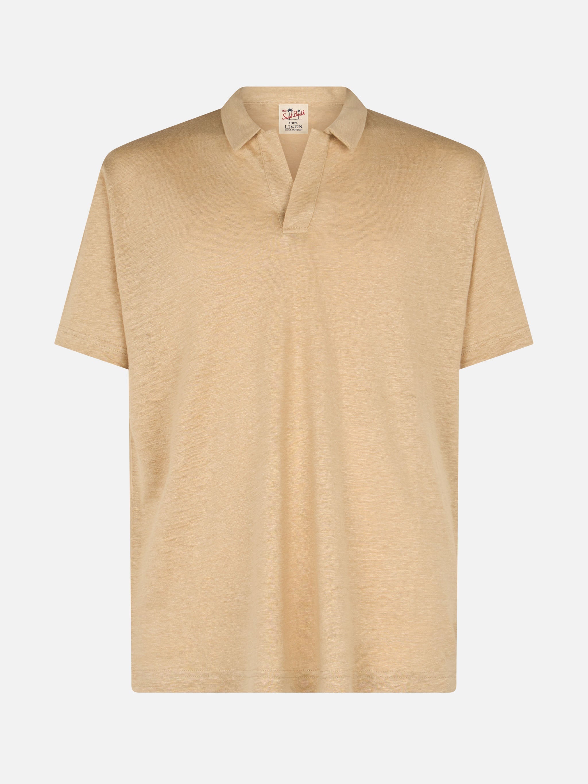 Beige Linen Buttonless Polo Shirt Fraser White
