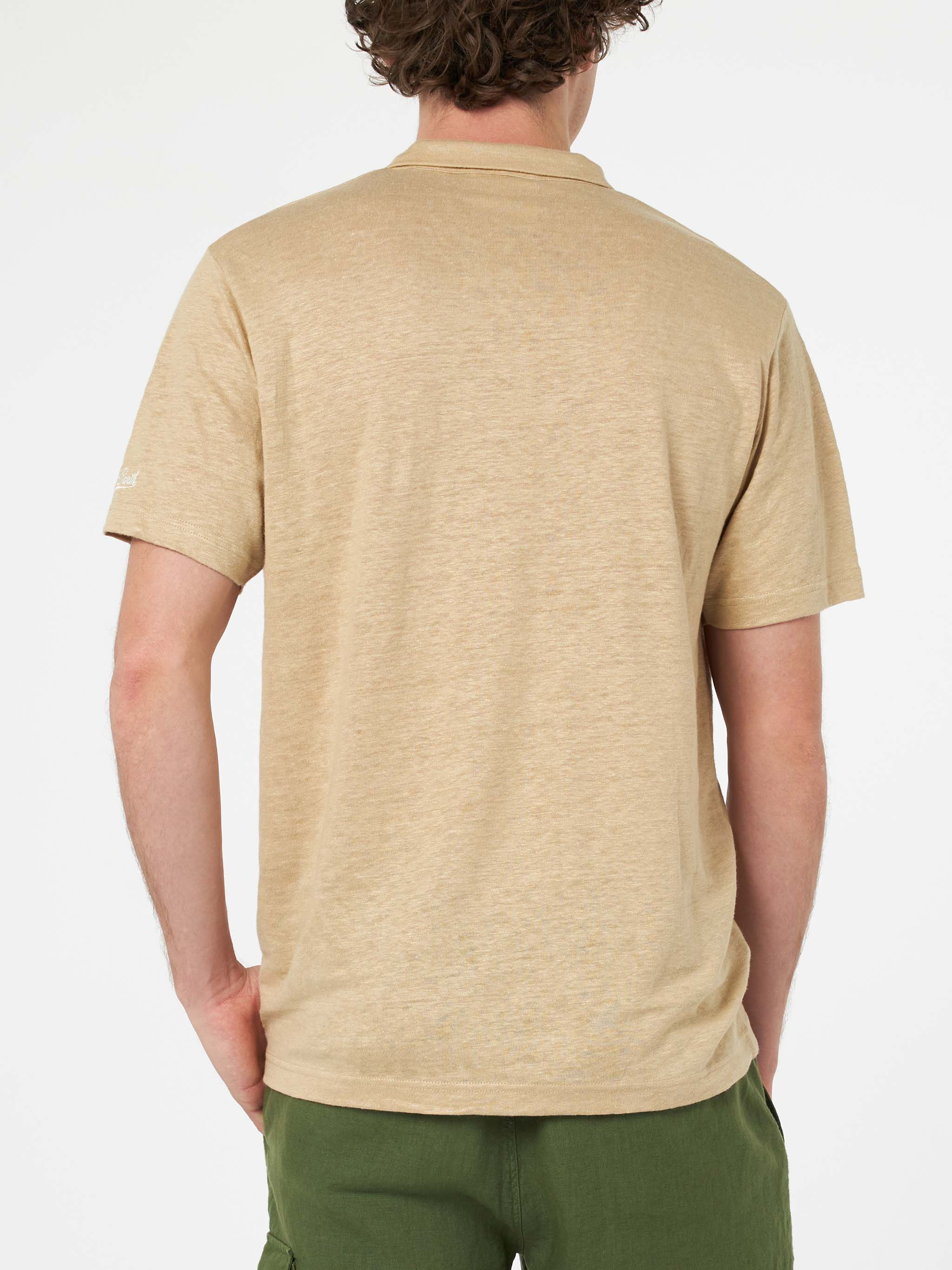 Beige Linen Buttonless Polo Shirt Fraser White