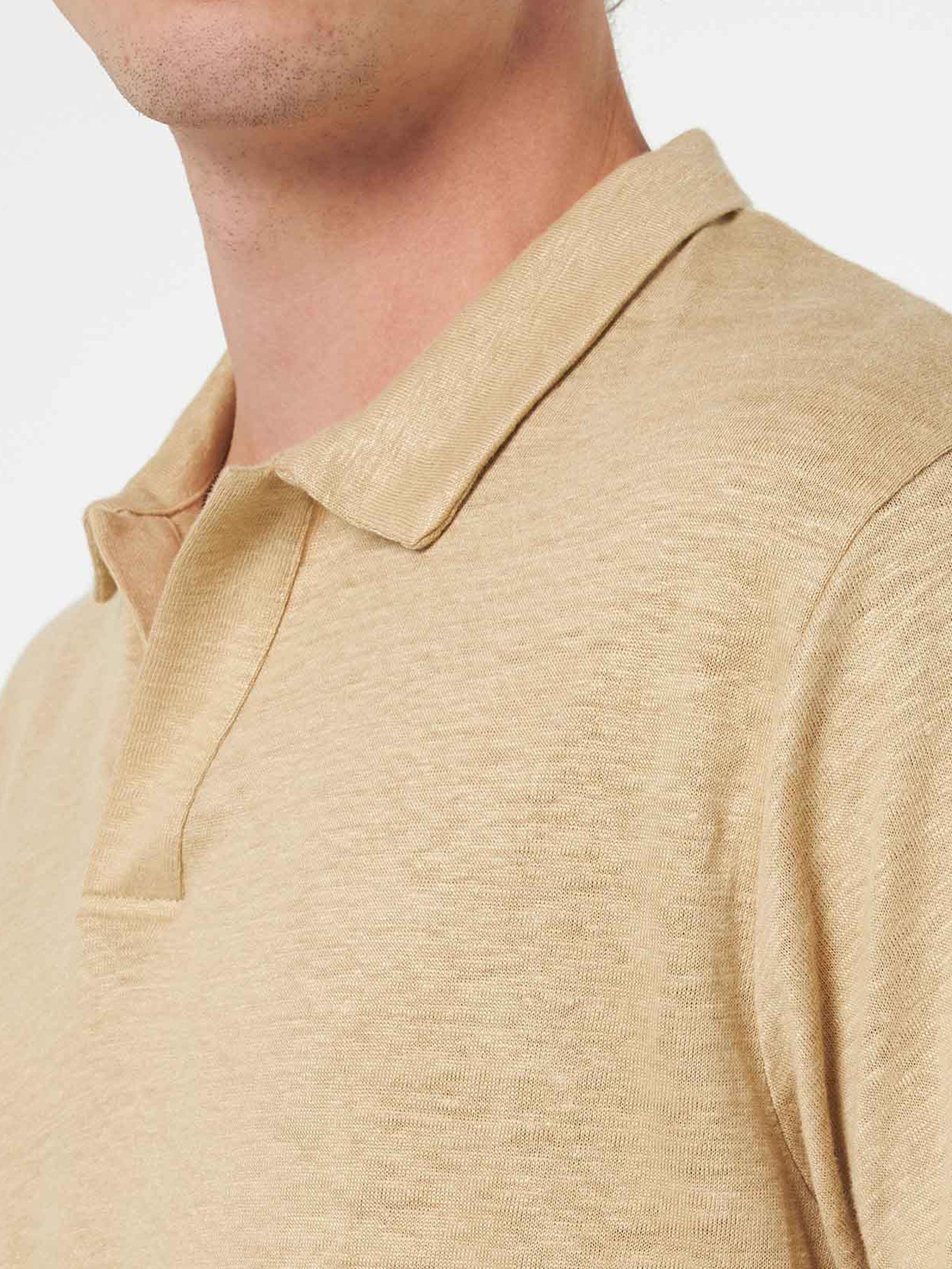 Beige Linen Buttonless Polo Shirt Fraser White