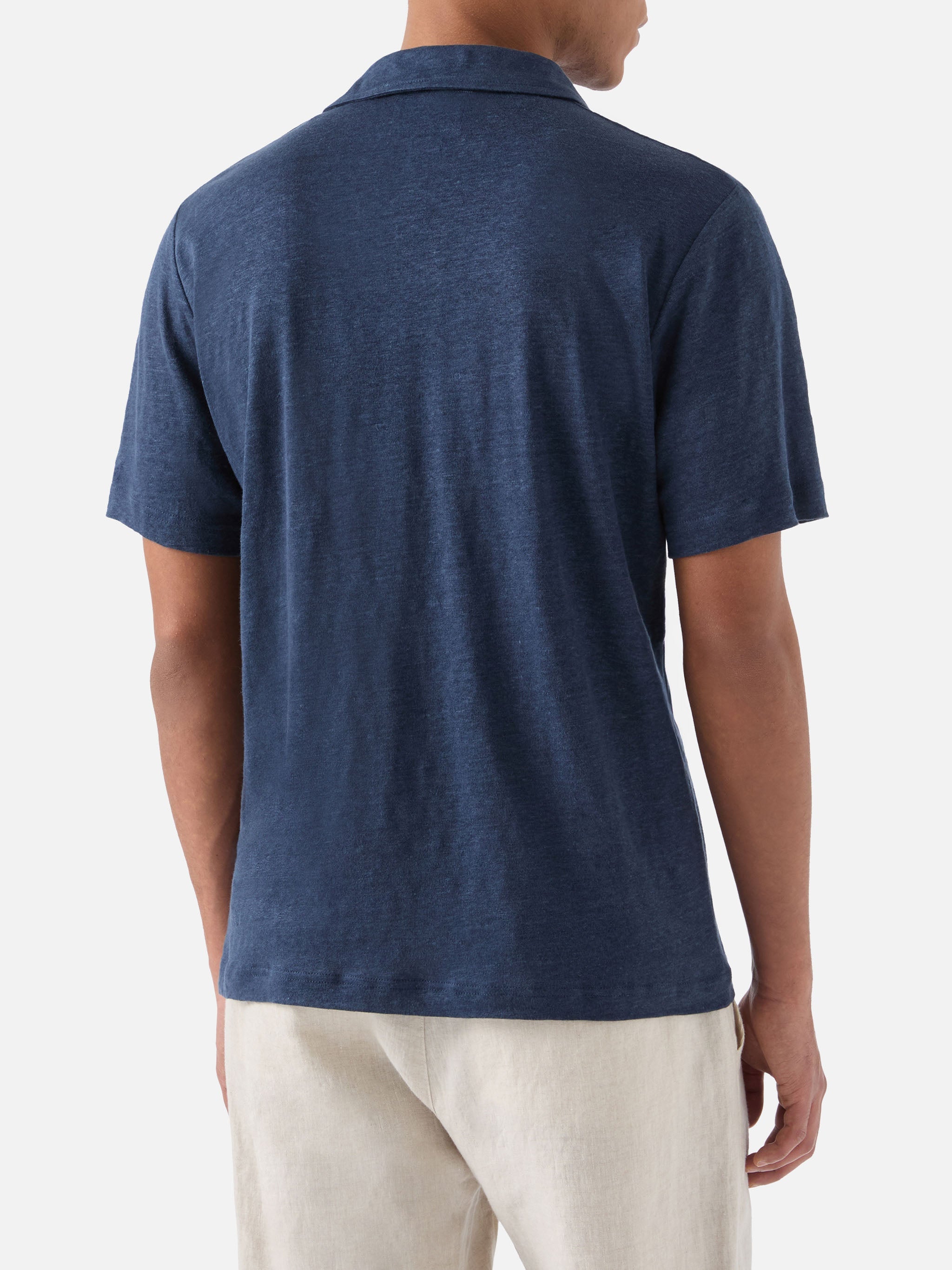 Navy Blue Fraser Polo In Pure Linen Solid Color __single__ Shirt