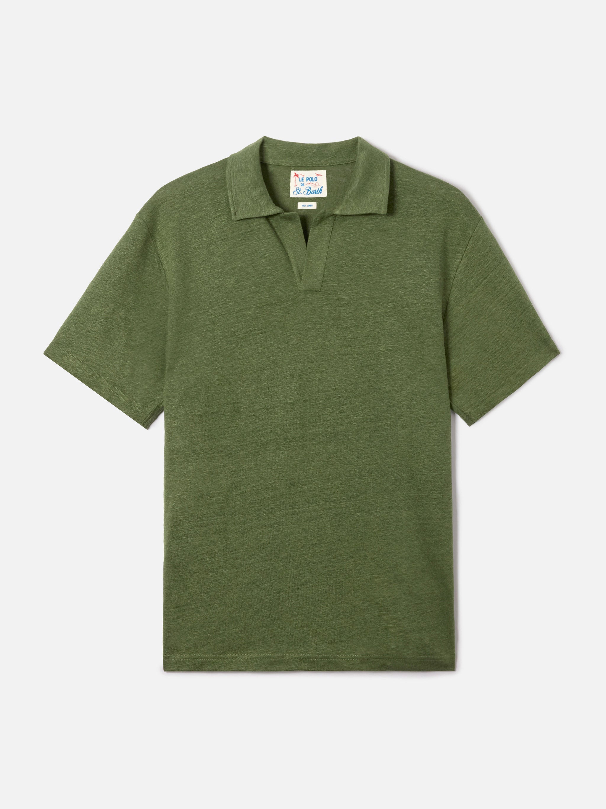 Military Green Fraser Polo Pure Linen Shirt