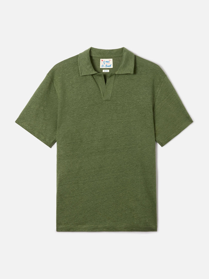 Military Green Fraser Polo Pure Linen Shirt