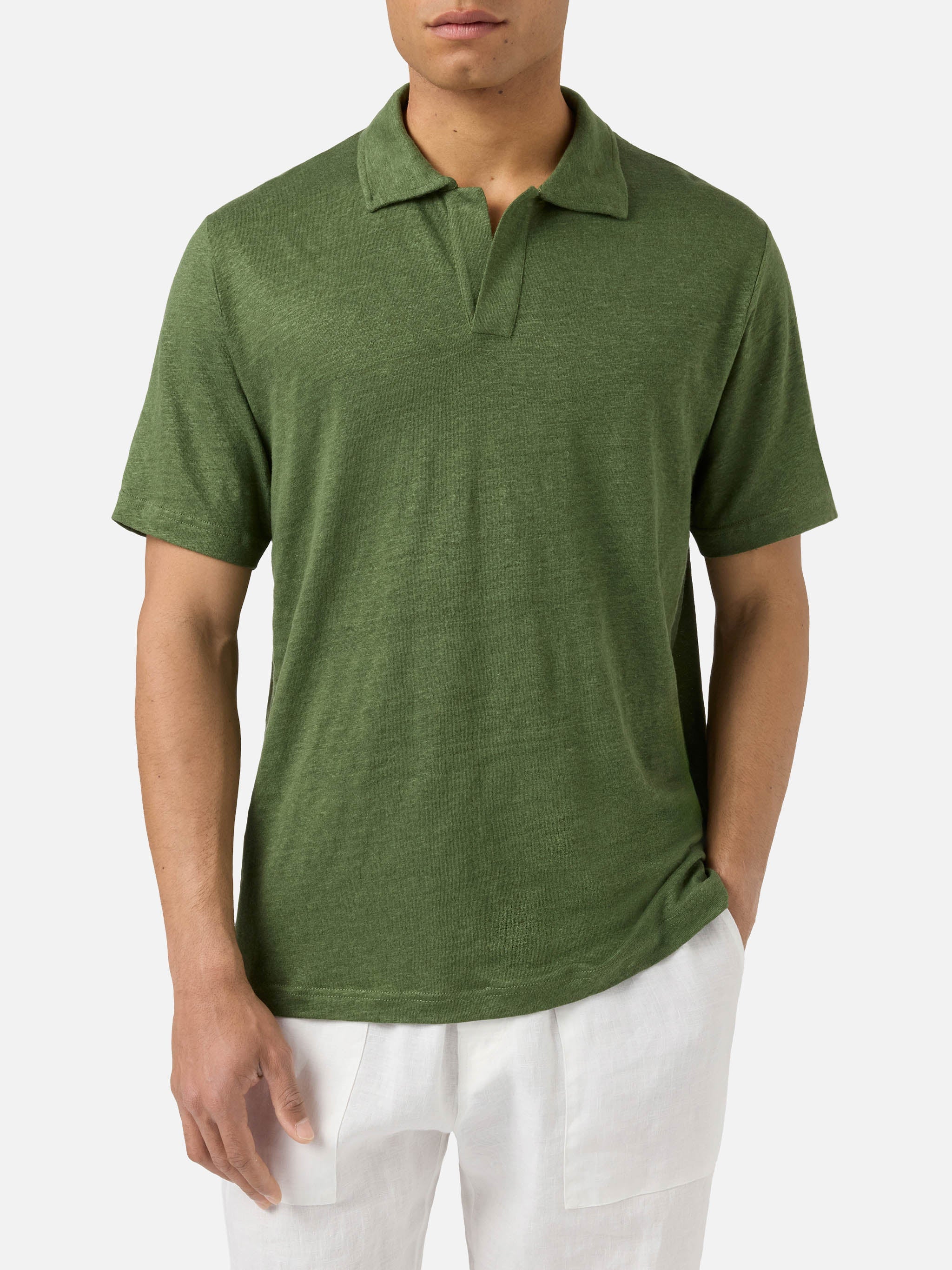 Military Green Fraser Polo Pure Linen Shirt