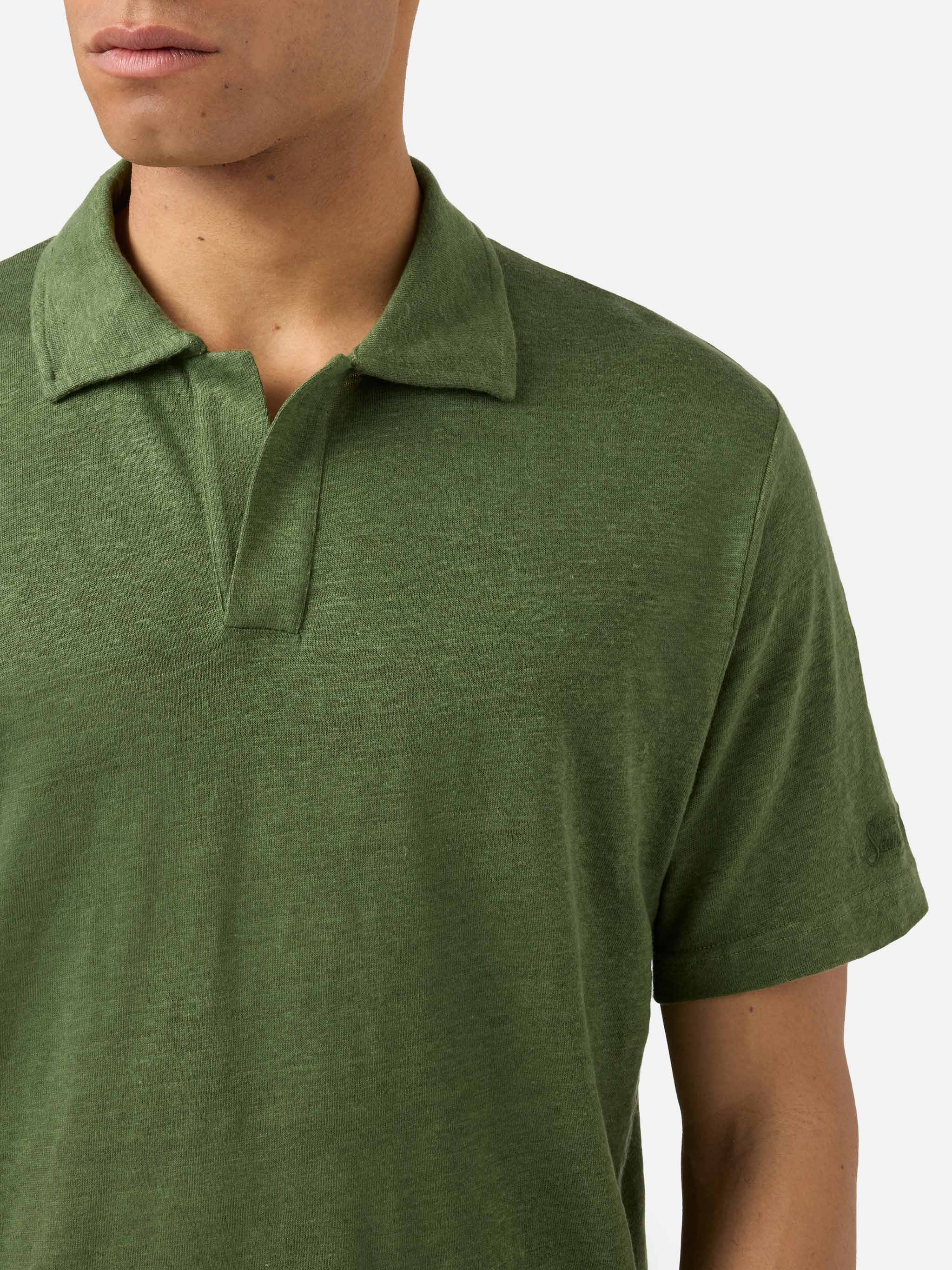 Military Green Fraser Polo Pure Linen Shirt