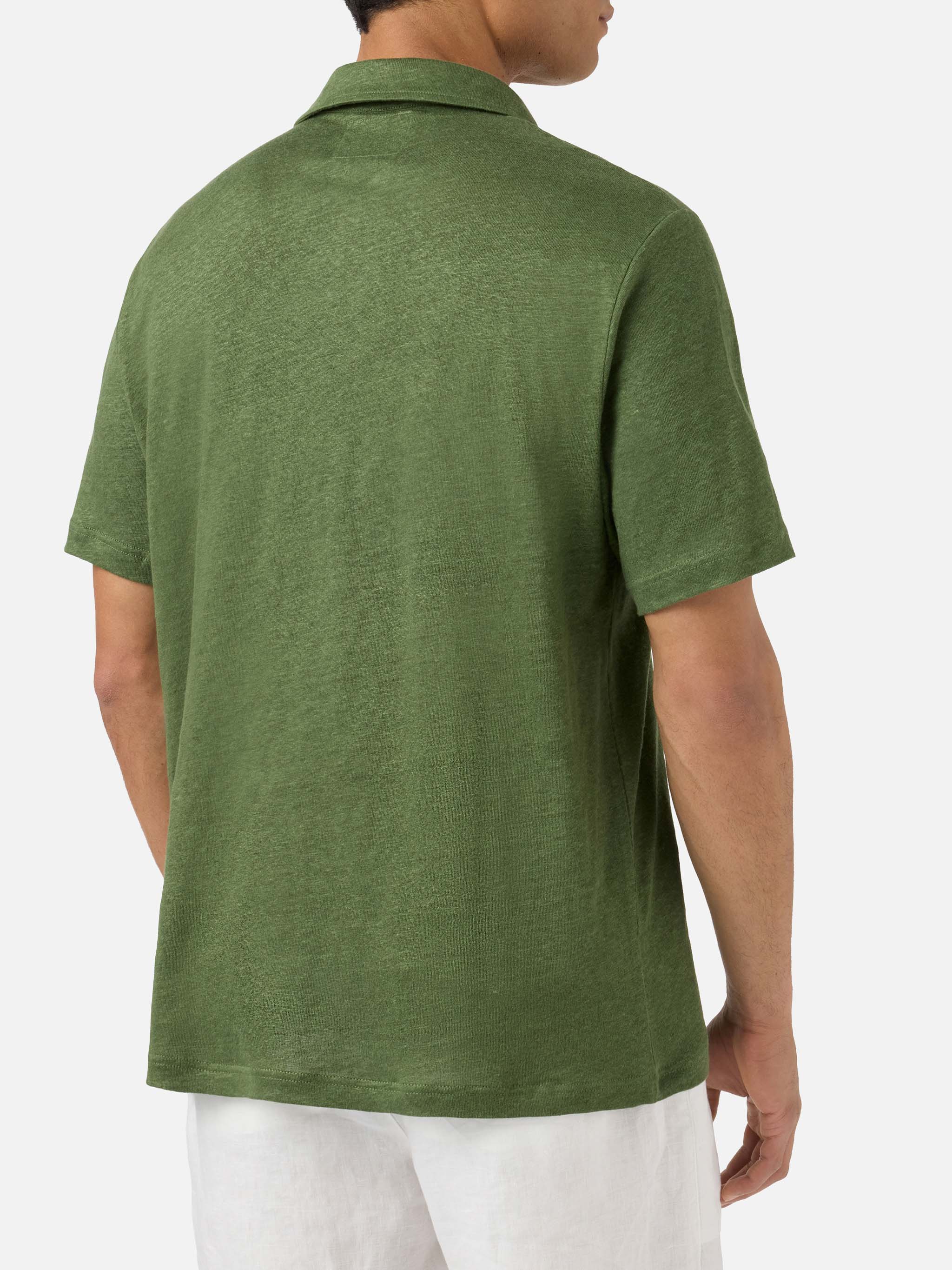 Military Green Fraser Polo Pure Linen Shirt
