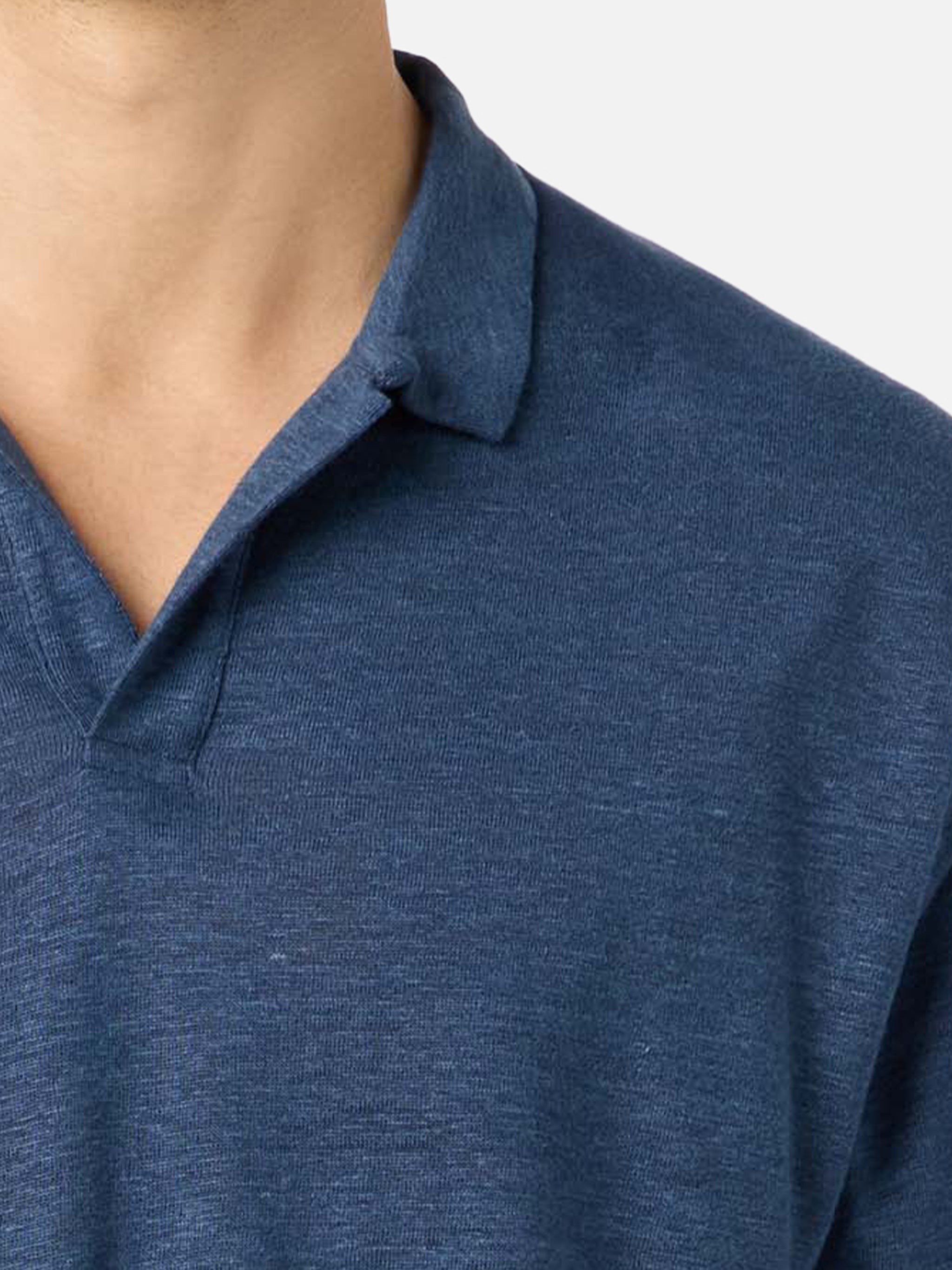 Navy Blue Linen Buttonless Polo Shirt Fraser __single__