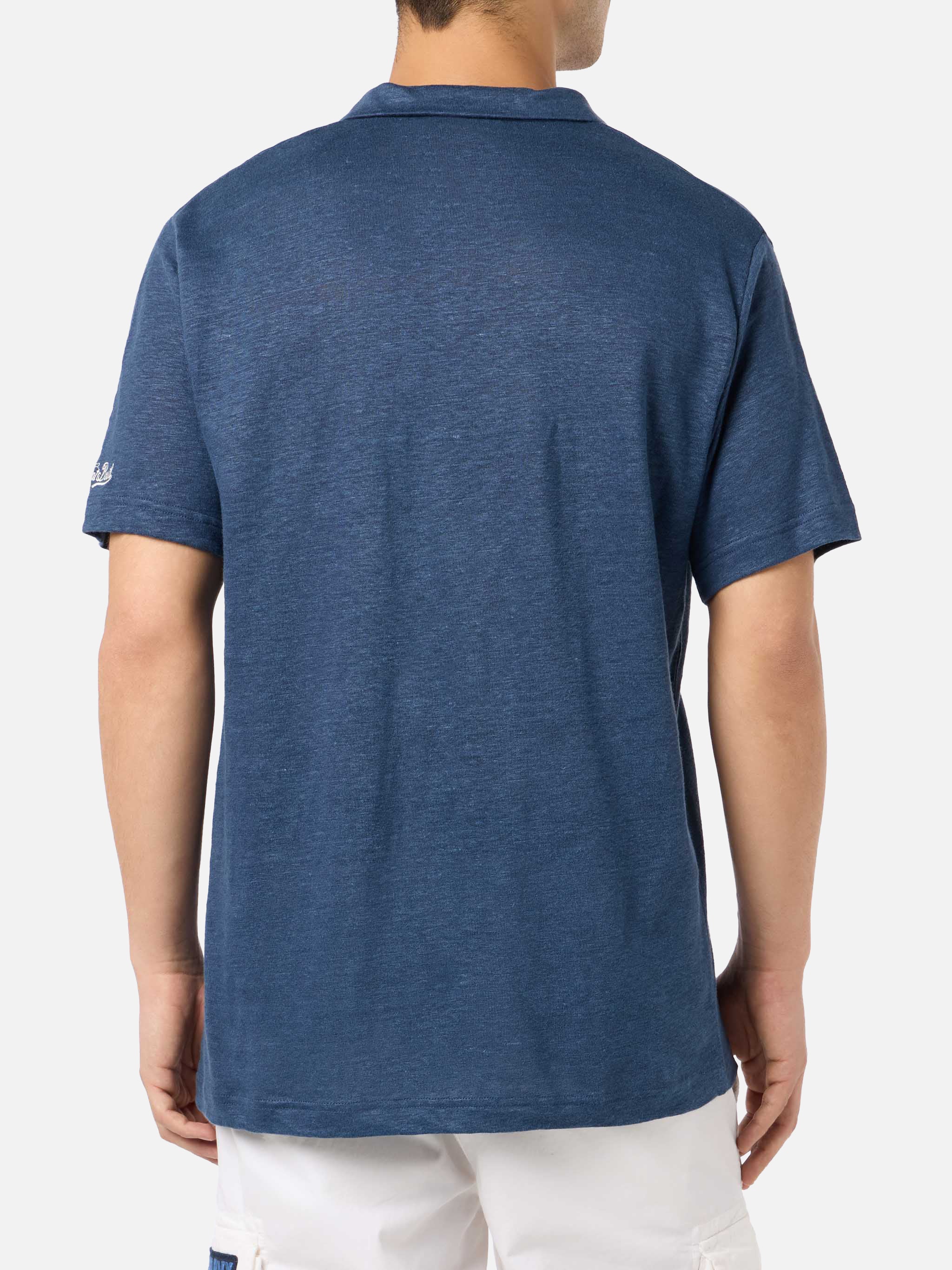 Navy Blue Linen Buttonless Polo Shirt Fraser __single__