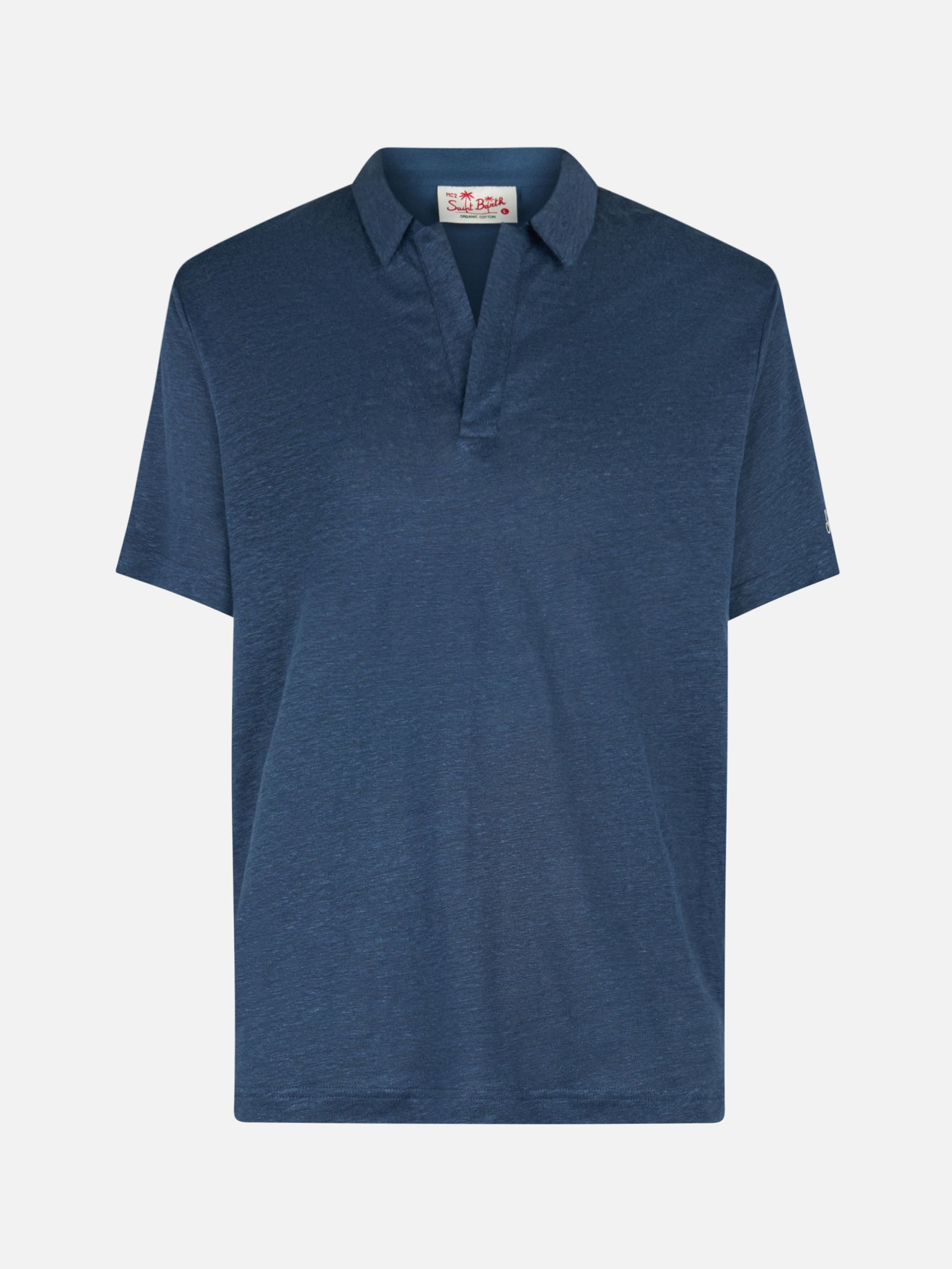 Navy Blue Linen Buttonless Polo Shirt Fraser __single__
