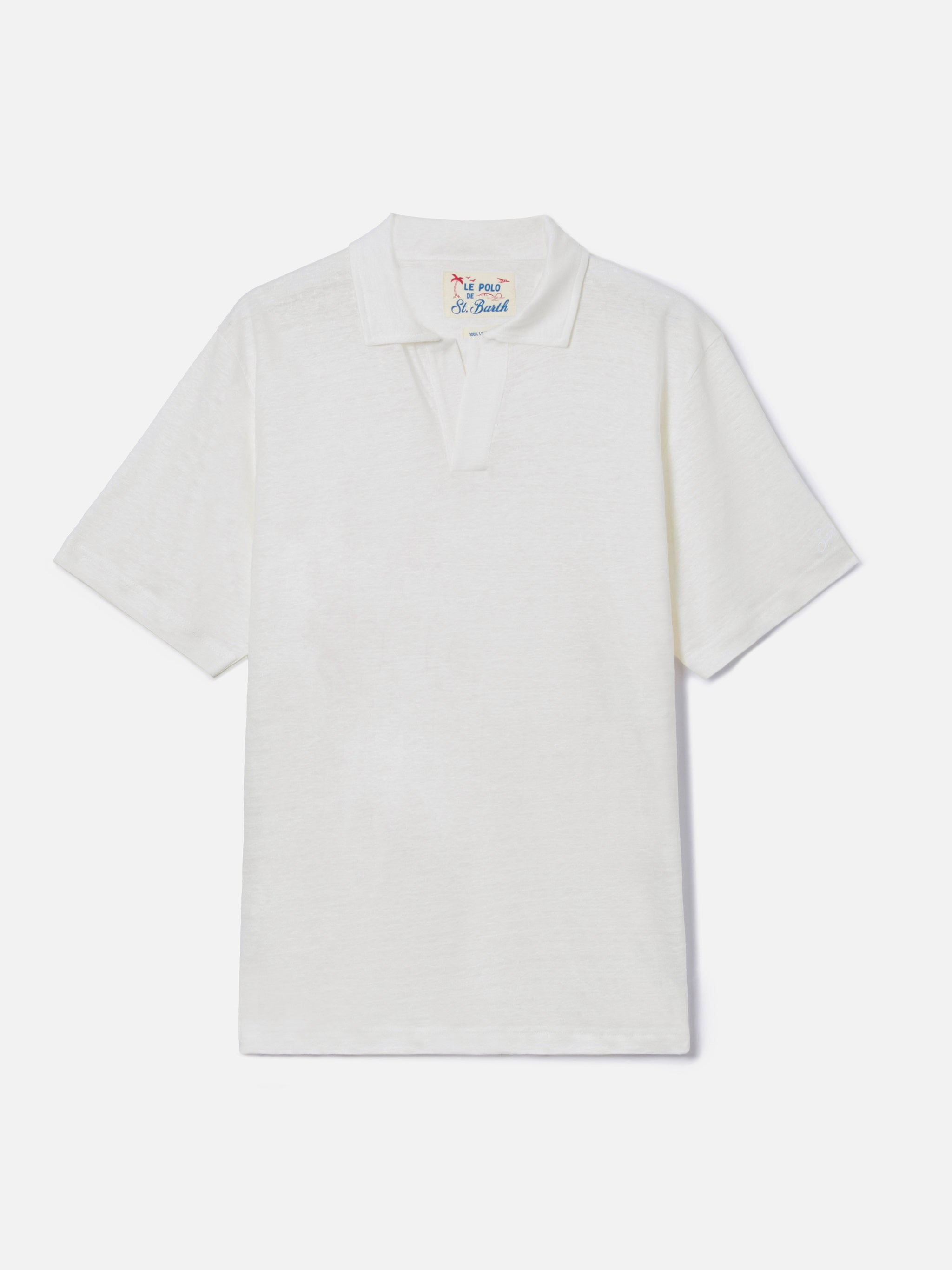 White Fraser Polo Pure Linen Solid Color Shirt