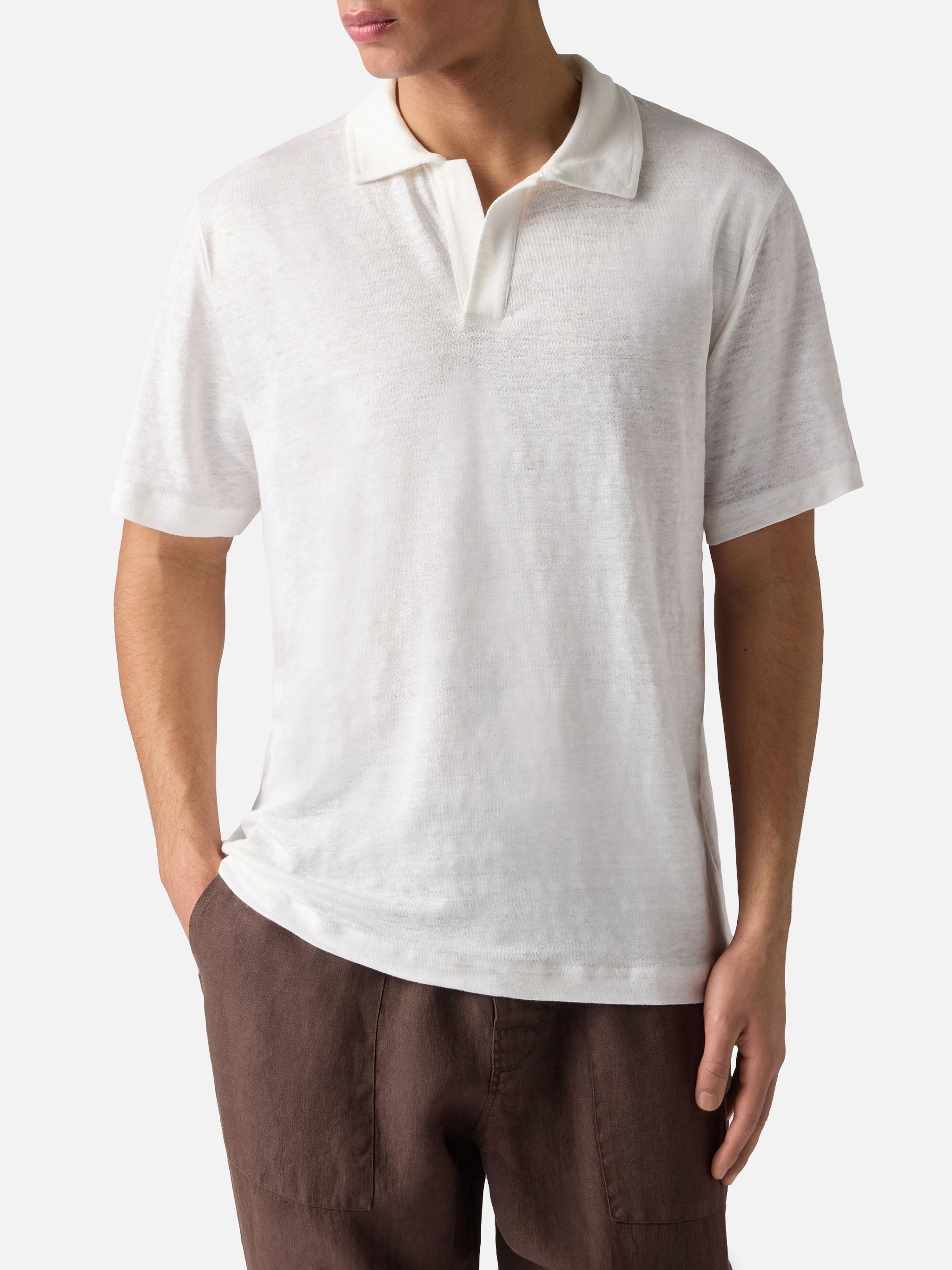 White Fraser Polo Pure Linen Solid Color Shirt