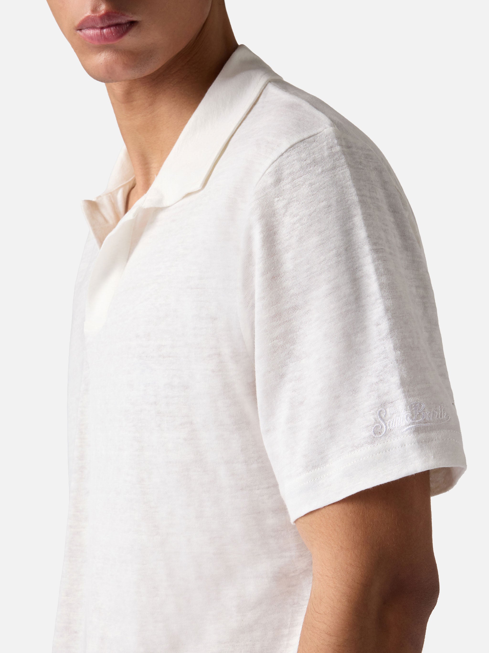 White Fraser Polo Pure Linen Solid Color Shirt