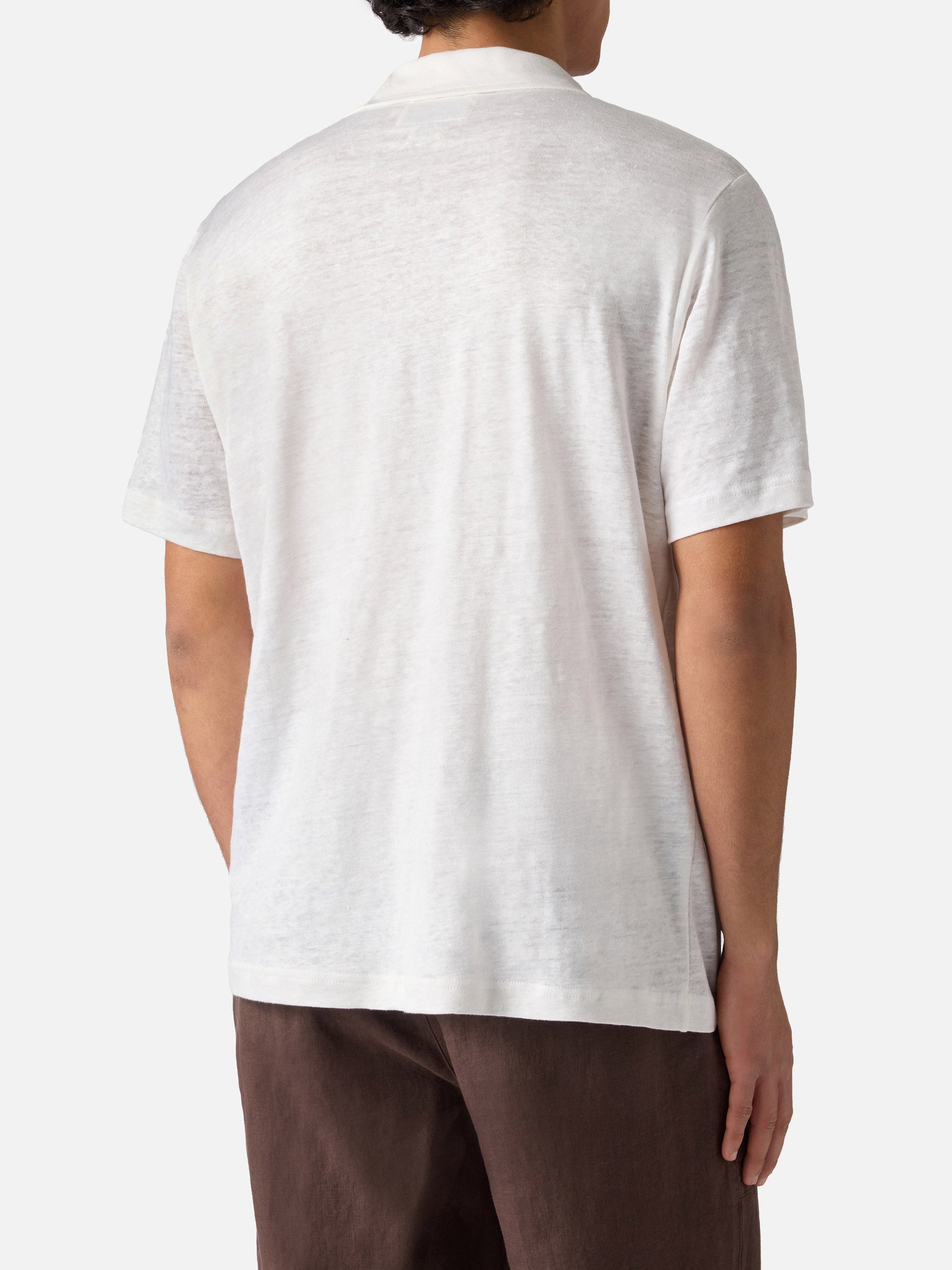 White Fraser Polo Pure Linen Solid Color Shirt