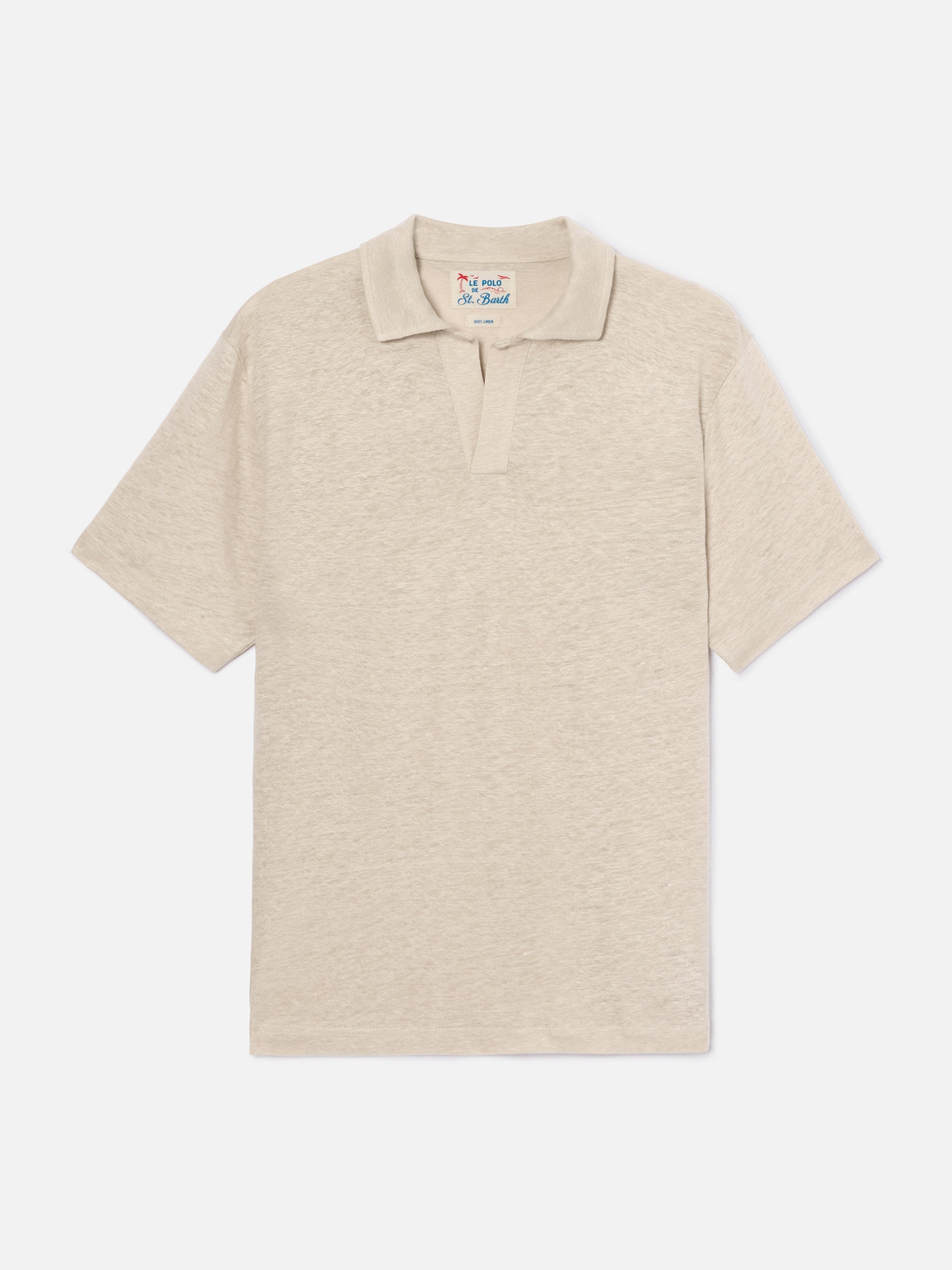 Beige Fraser Polo Pure Linen Solid Color Brown Shirt