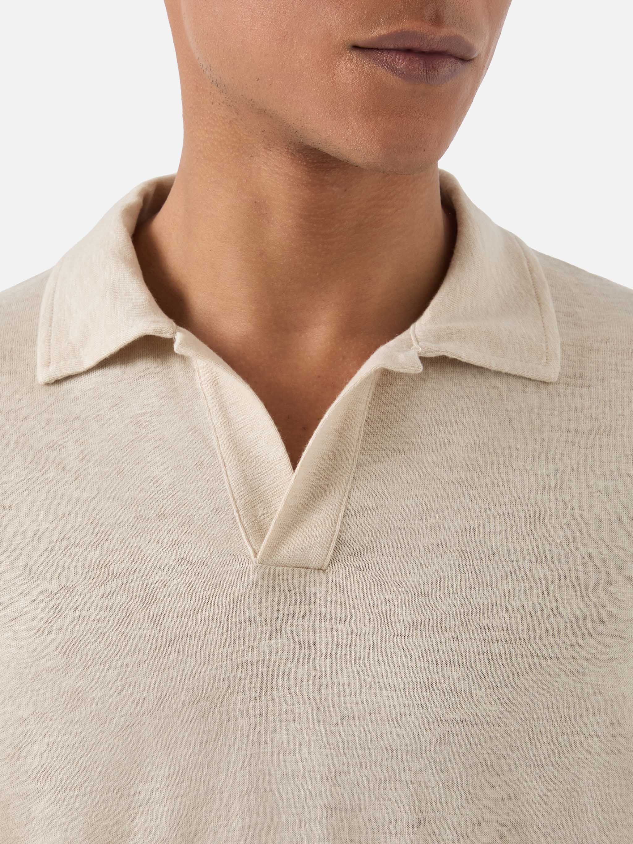 Beige Fraser Polo Pure Linen Solid Color Brown Shirt
