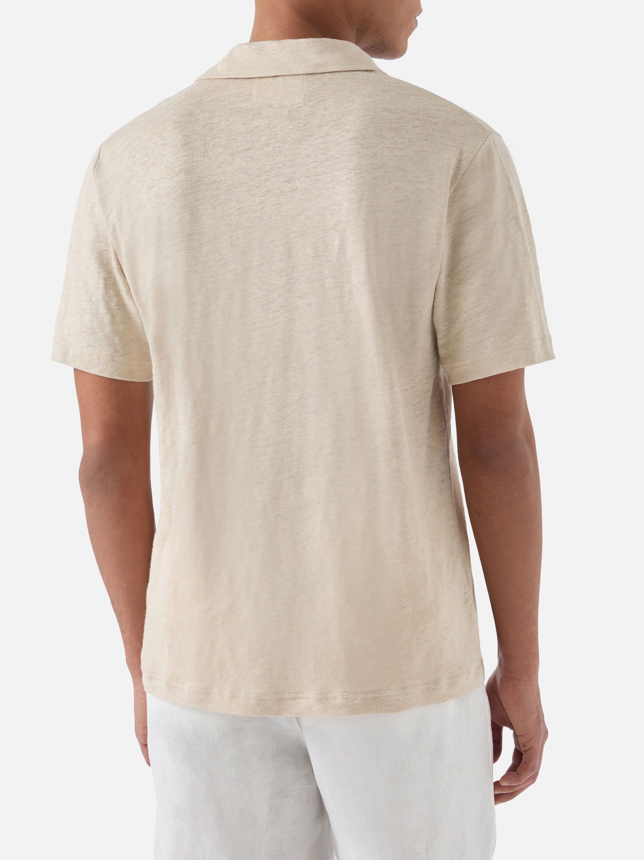 Beige Fraser Polo Pure Linen Solid Color Brown Shirt