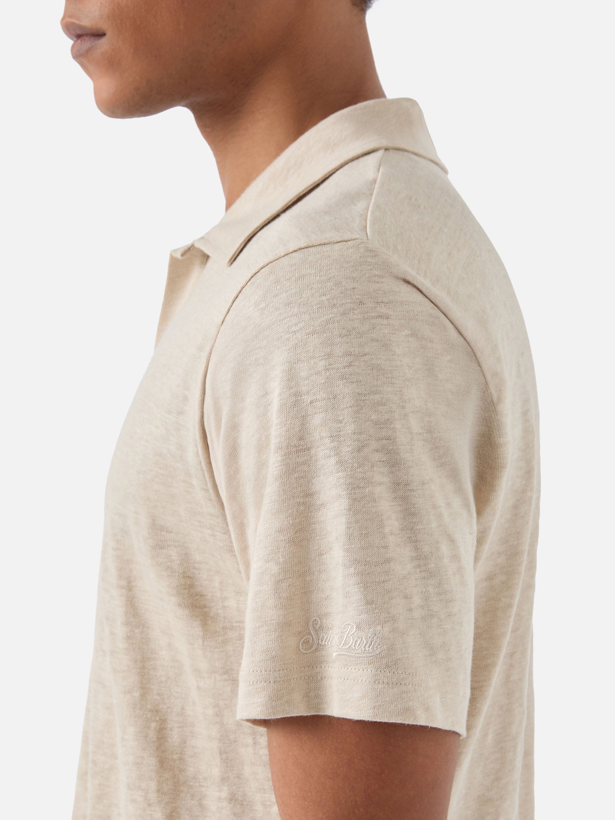 Beige Fraser Polo Pure Linen Solid Color Brown Shirt