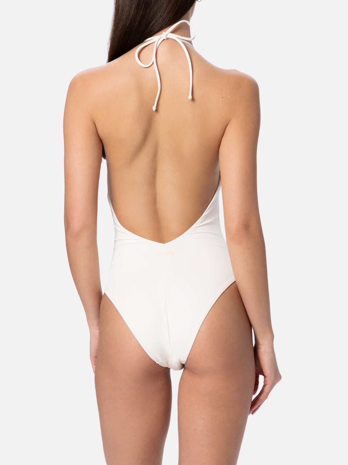 Gabrielle Black Halter High-Neck One-Piece Swimsuit White One Piece