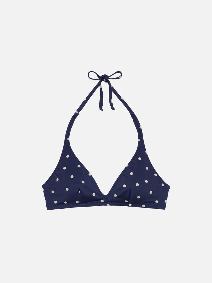 Gaia Triangle Bralette Top With Polka Dots Print Blue
