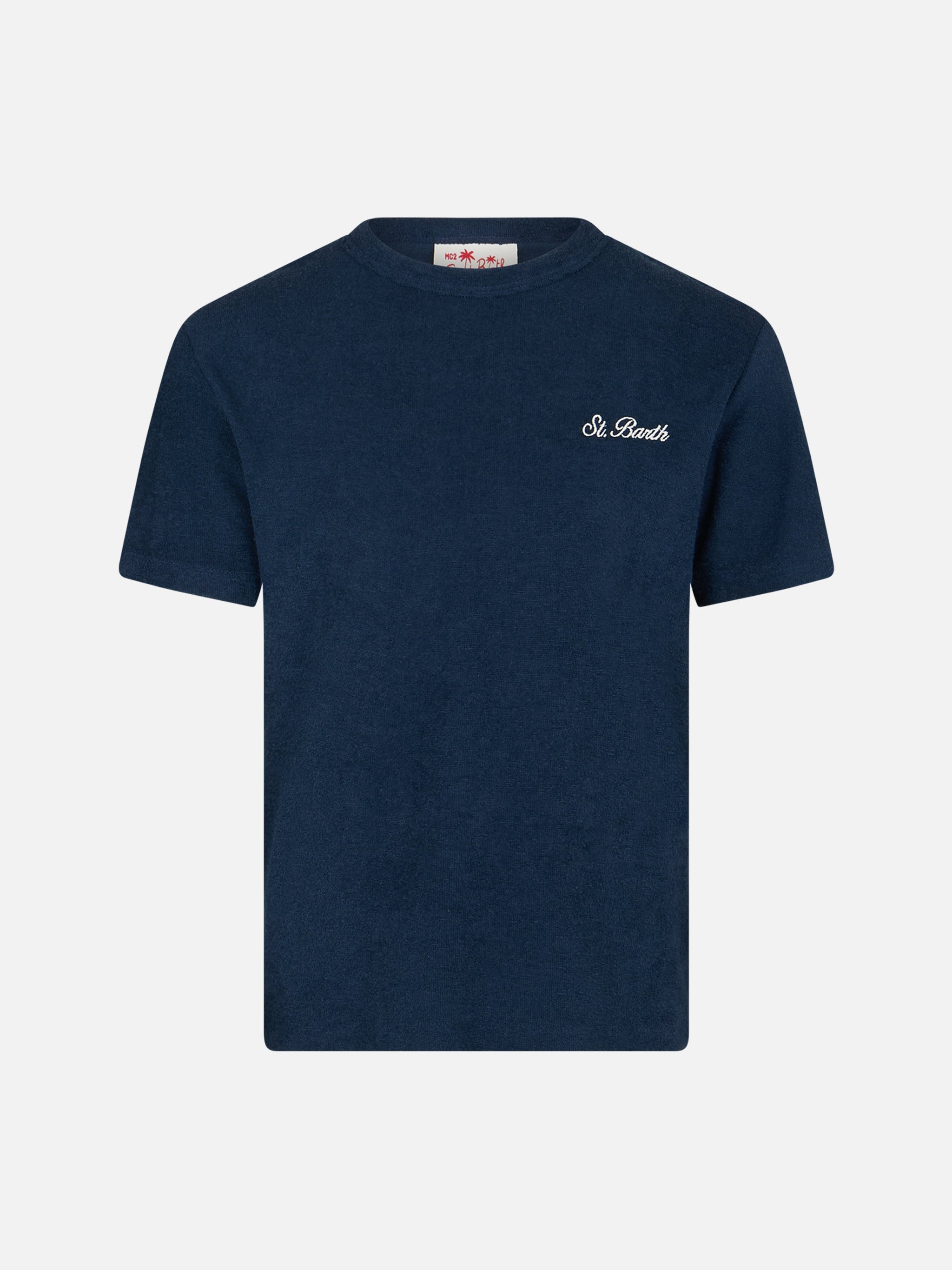 Boy Navy Blue Terry T-Shirt Gary With St. Barth Embroidery