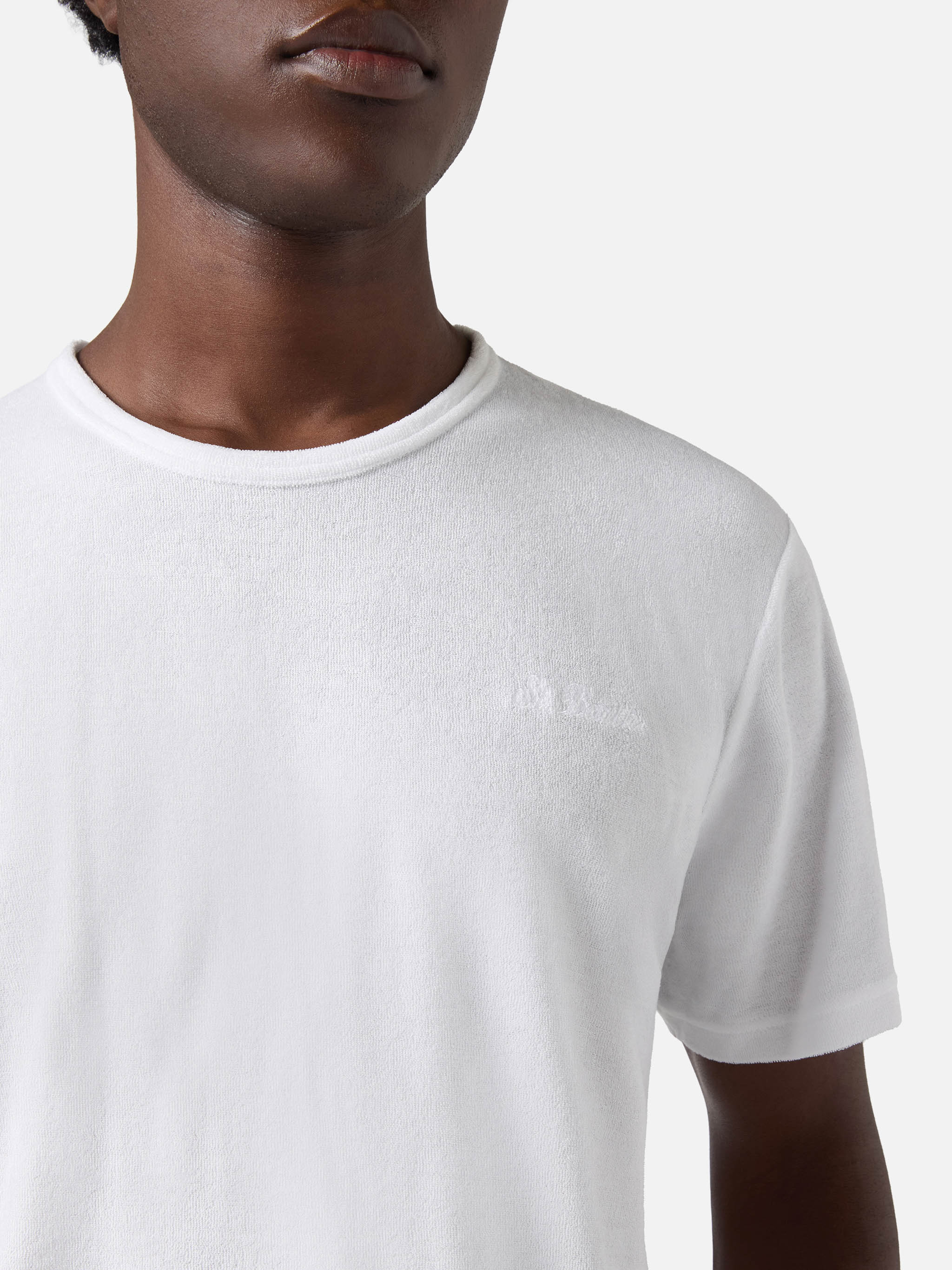 White Gary Cotton Terry-Effect T-Shirt With Logo Embroidery