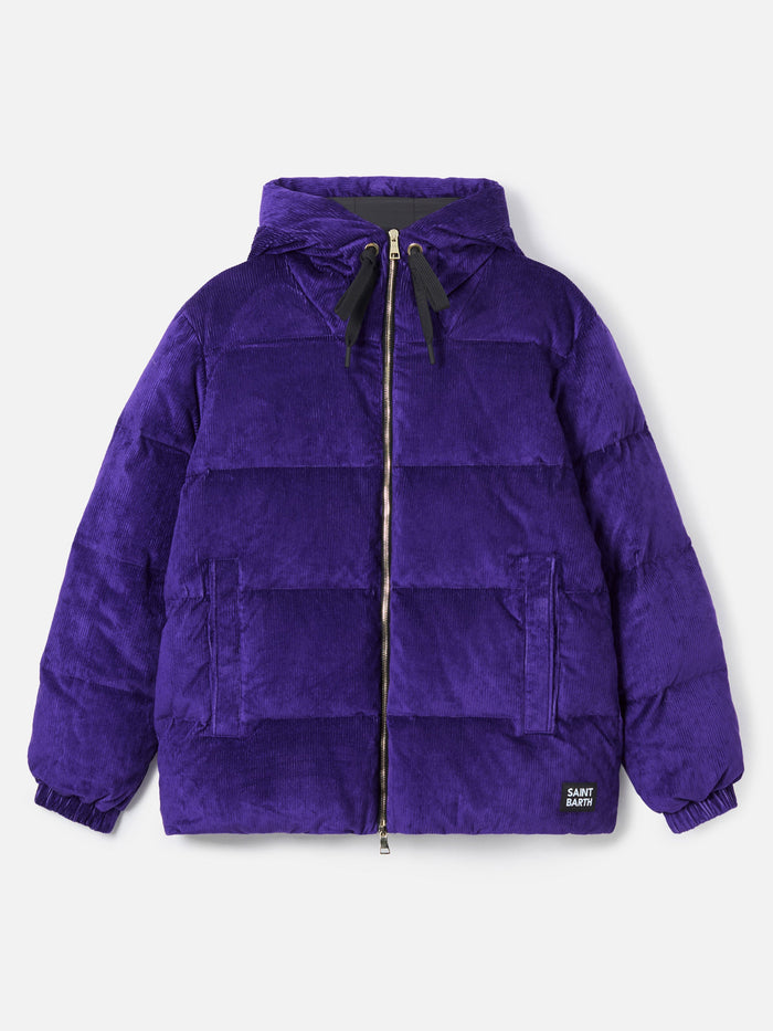 Purple Corduroy Geneve Hooded Padded Jacket Pink Down