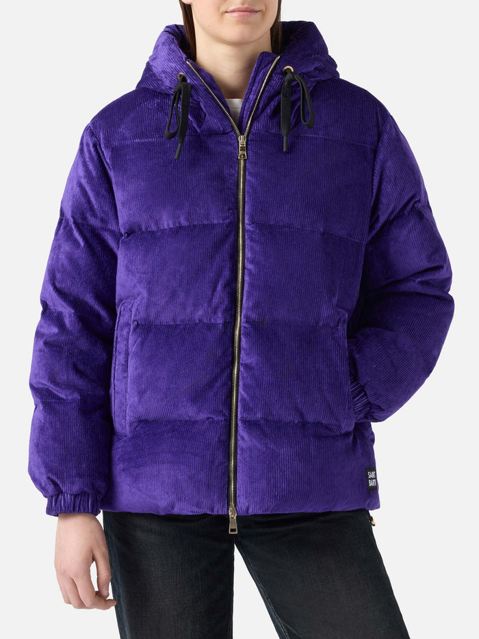 Purple Corduroy Geneve Hooded Padded Jacket Pink Down