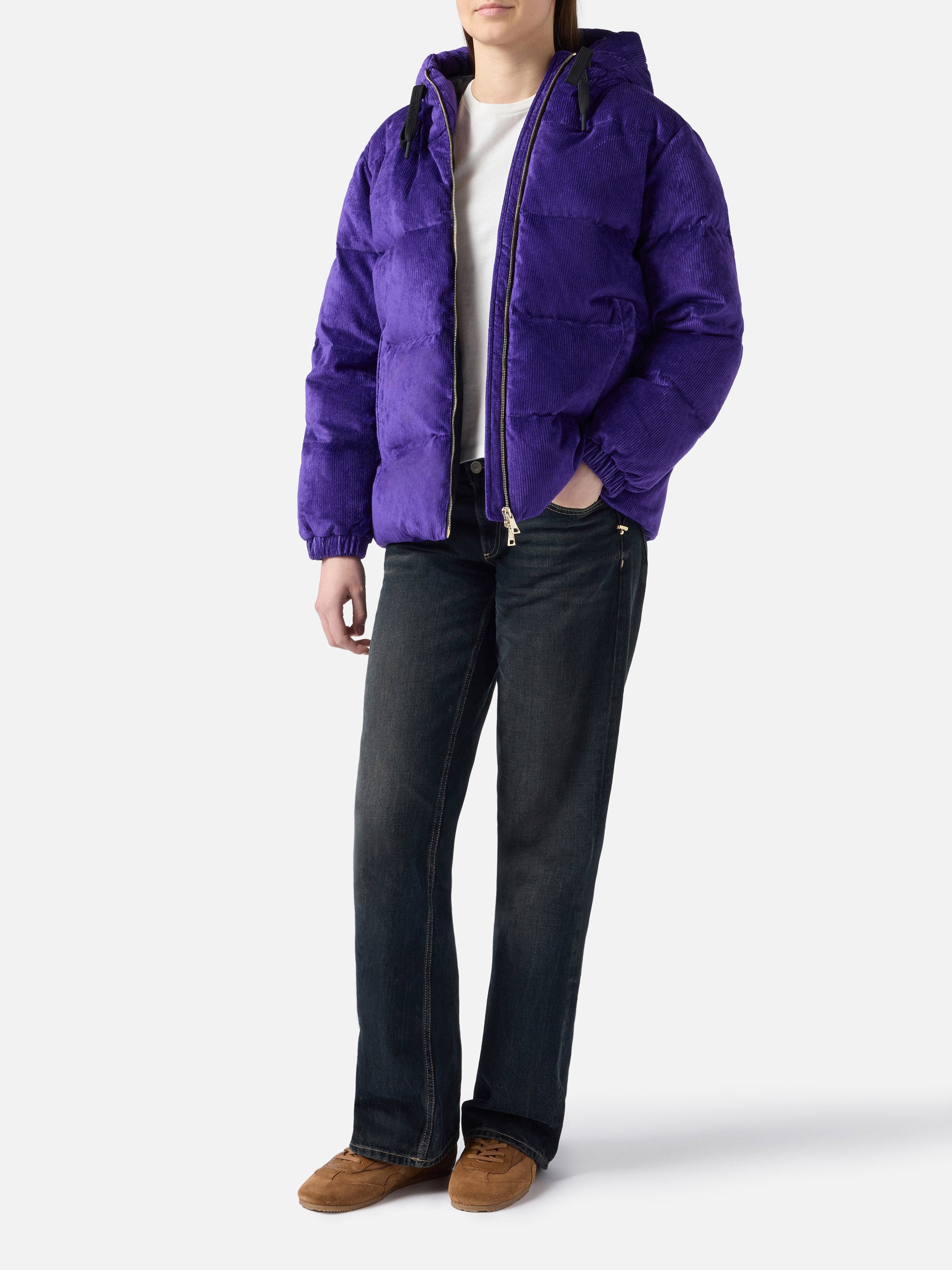Purple Corduroy Geneve Hooded Padded Jacket Pink Down