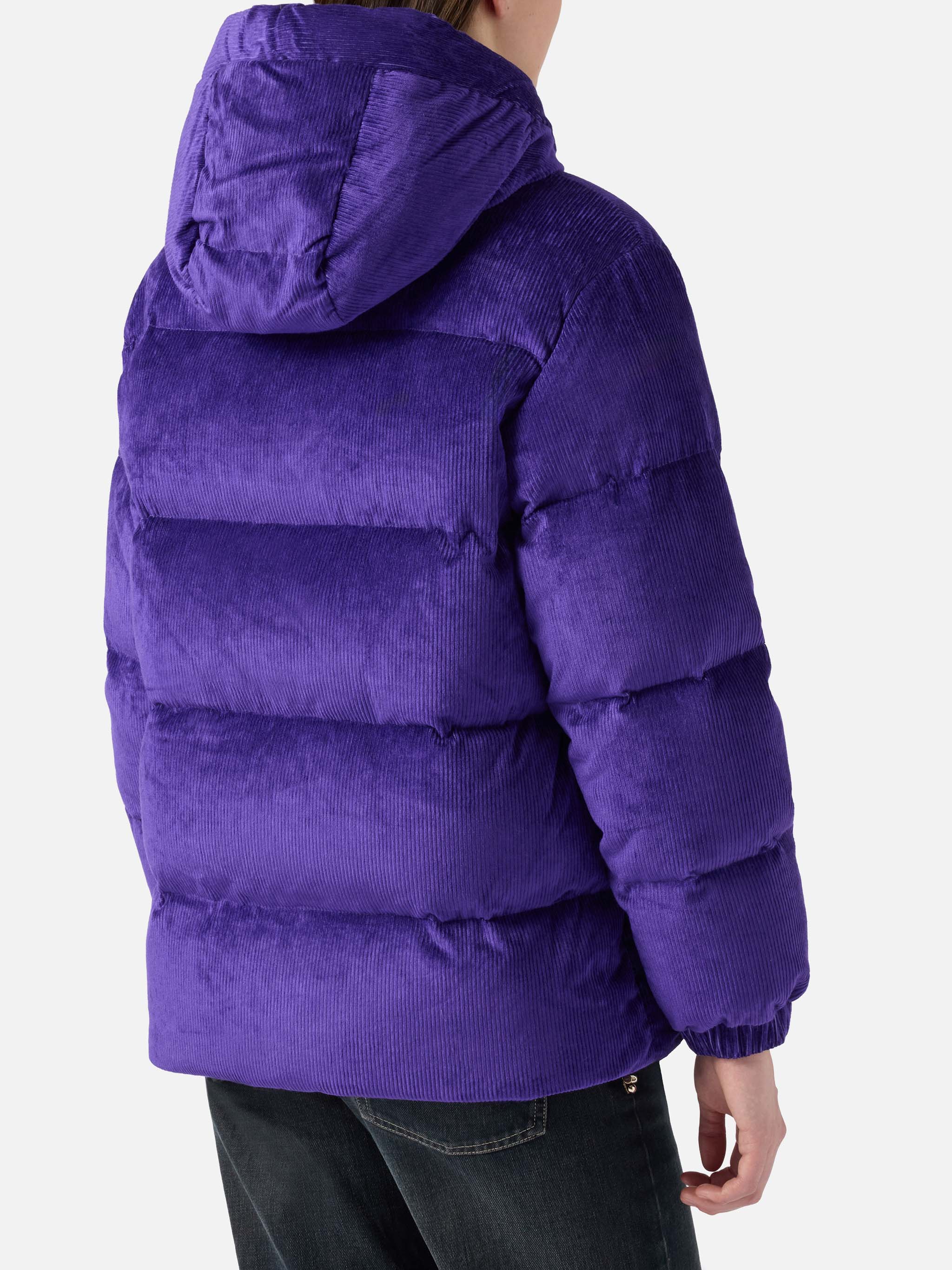 Purple Corduroy Geneve Hooded Padded Jacket Pink Down