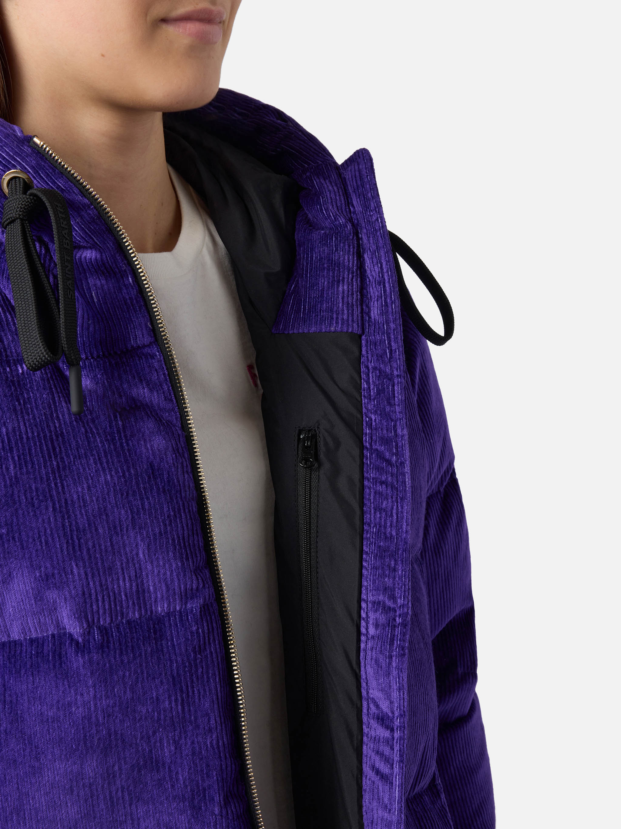 Purple Corduroy Geneve Hooded Padded Jacket Pink Down