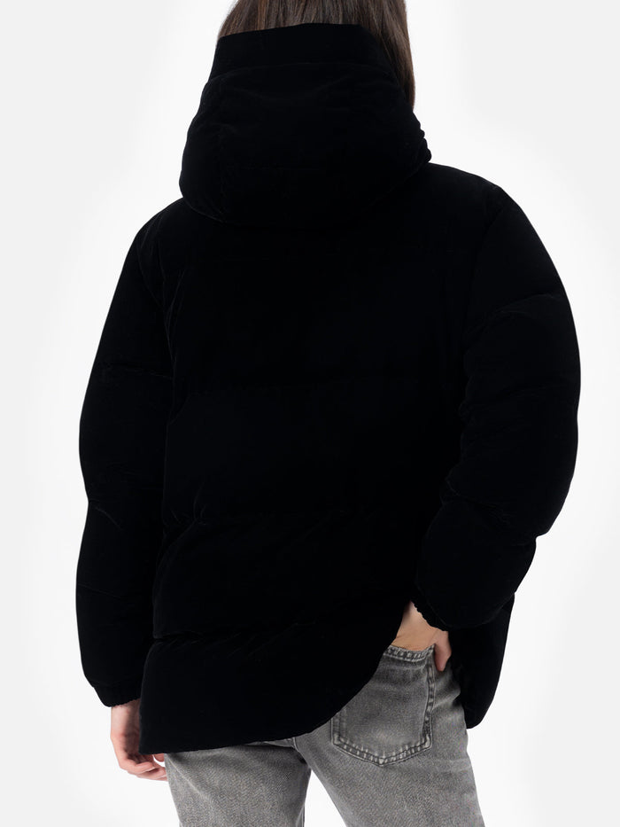 Geneve Black Velvet Hooded Down Jacket
