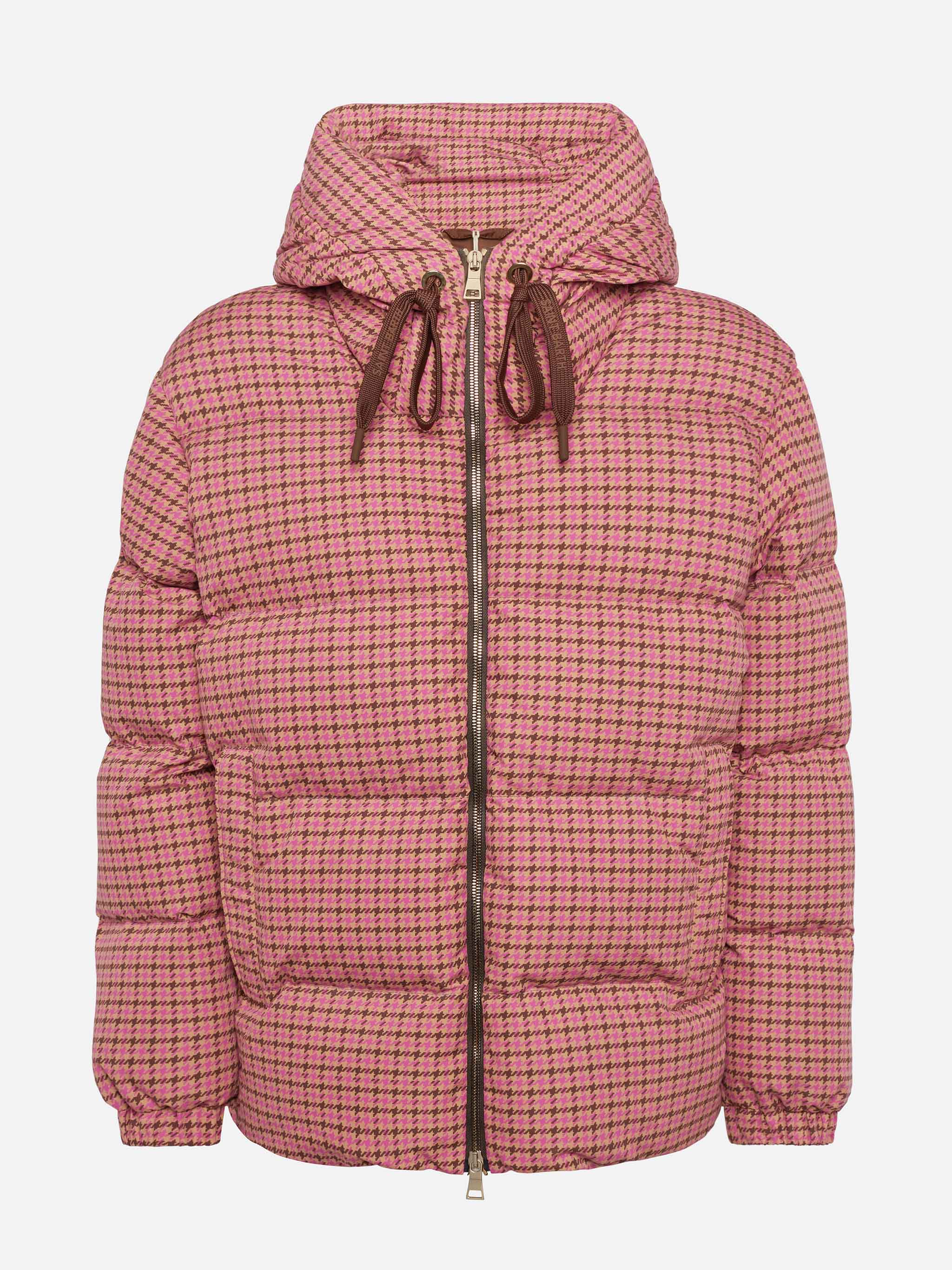Hooded Down Padded Jacket Geneve With Pied De Poul Print Pink
