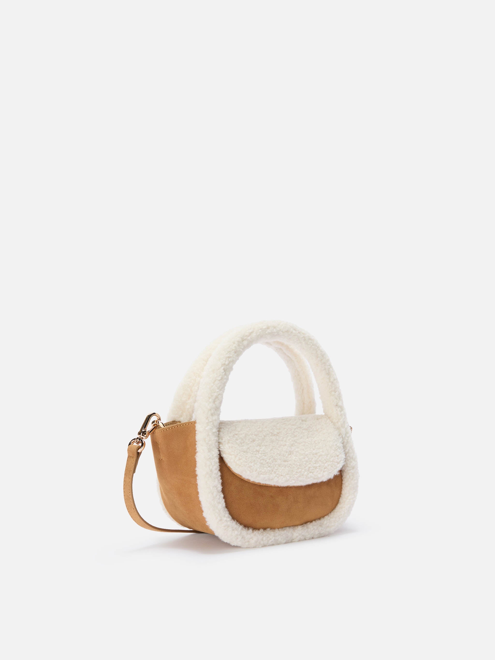 Gilda Mutton Suede Handbag Beige Faux And Shearling Brown Bag