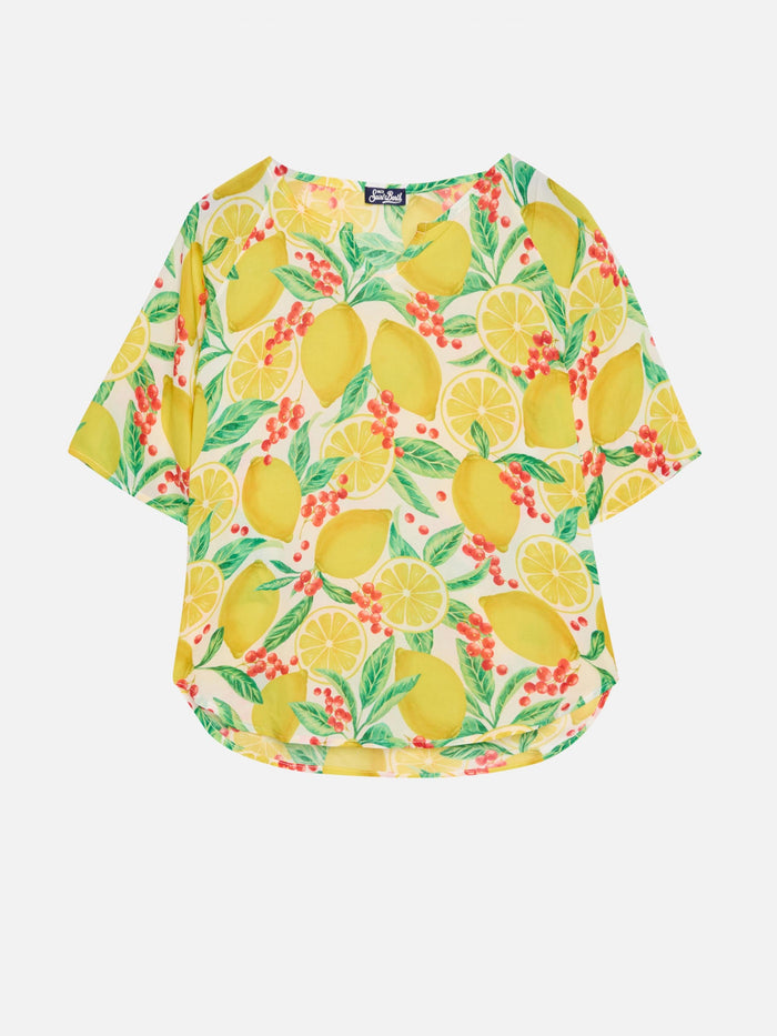 Ginza Caftan With Lemon Print White Beach Robe