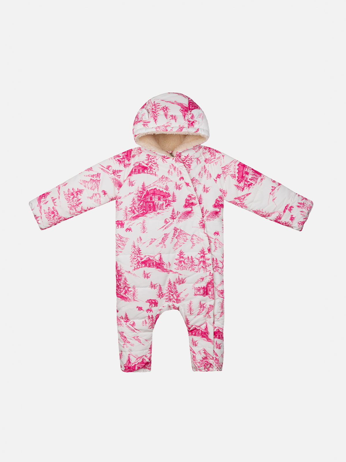 Ski Suit Glace With Toile De Jouy Print White Overalls