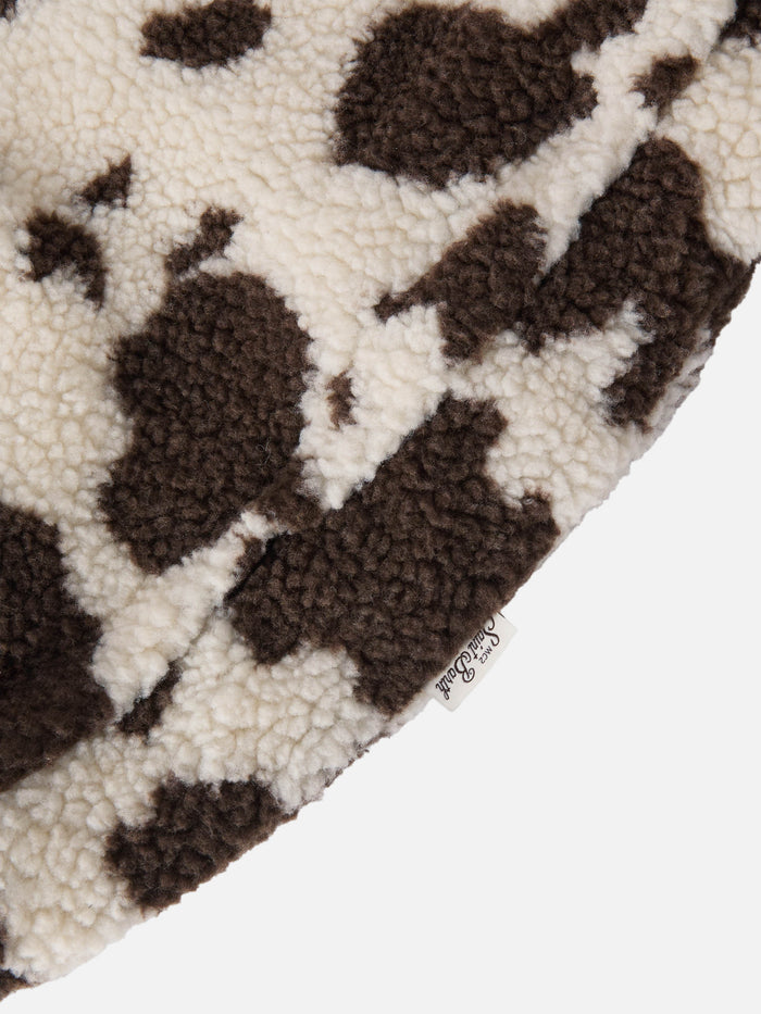 Glace Teddy Padded Snowsuit With Lining, Cow Print White Overalls