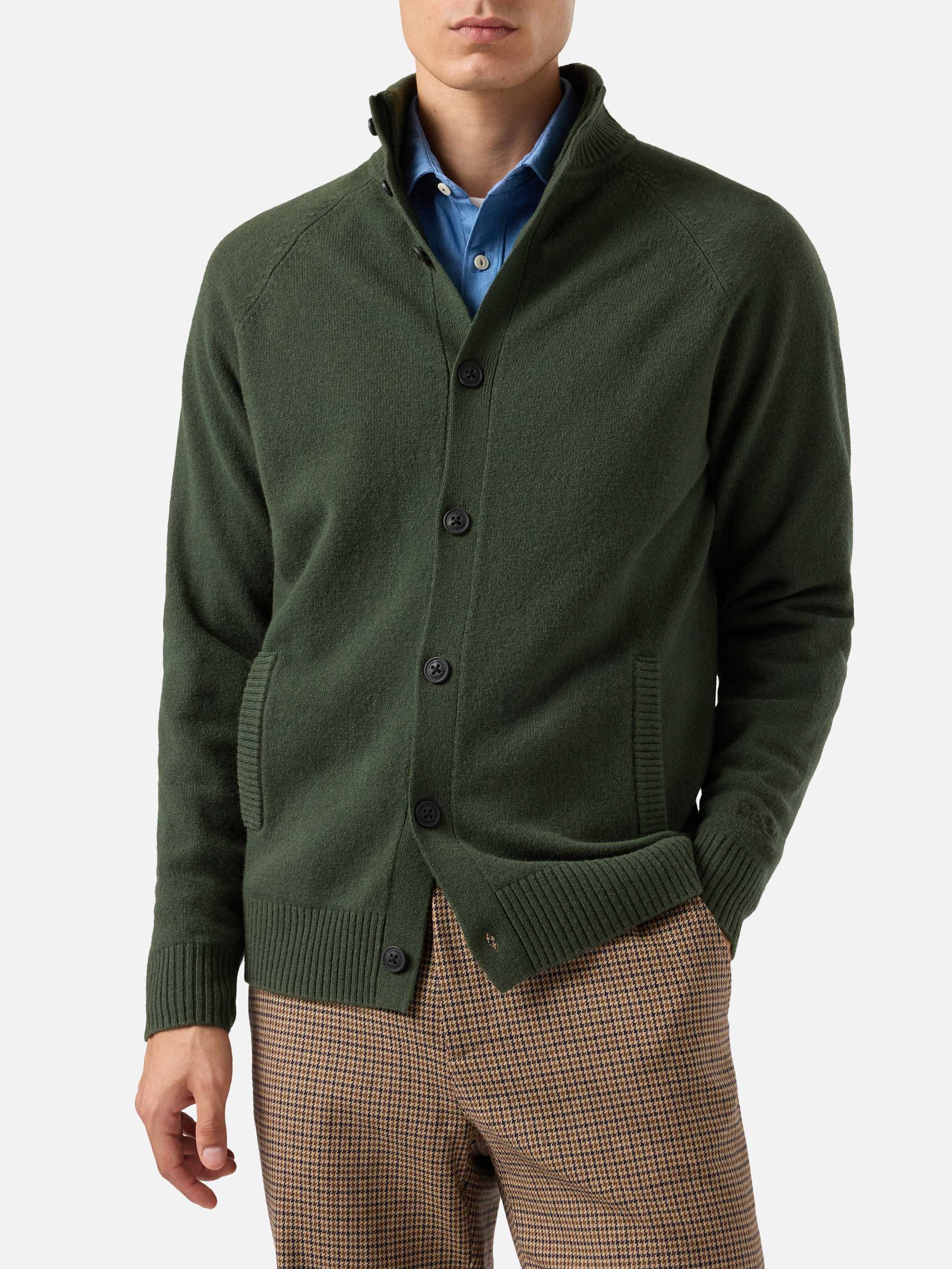 Military Green Cardigan Galway Lambswool