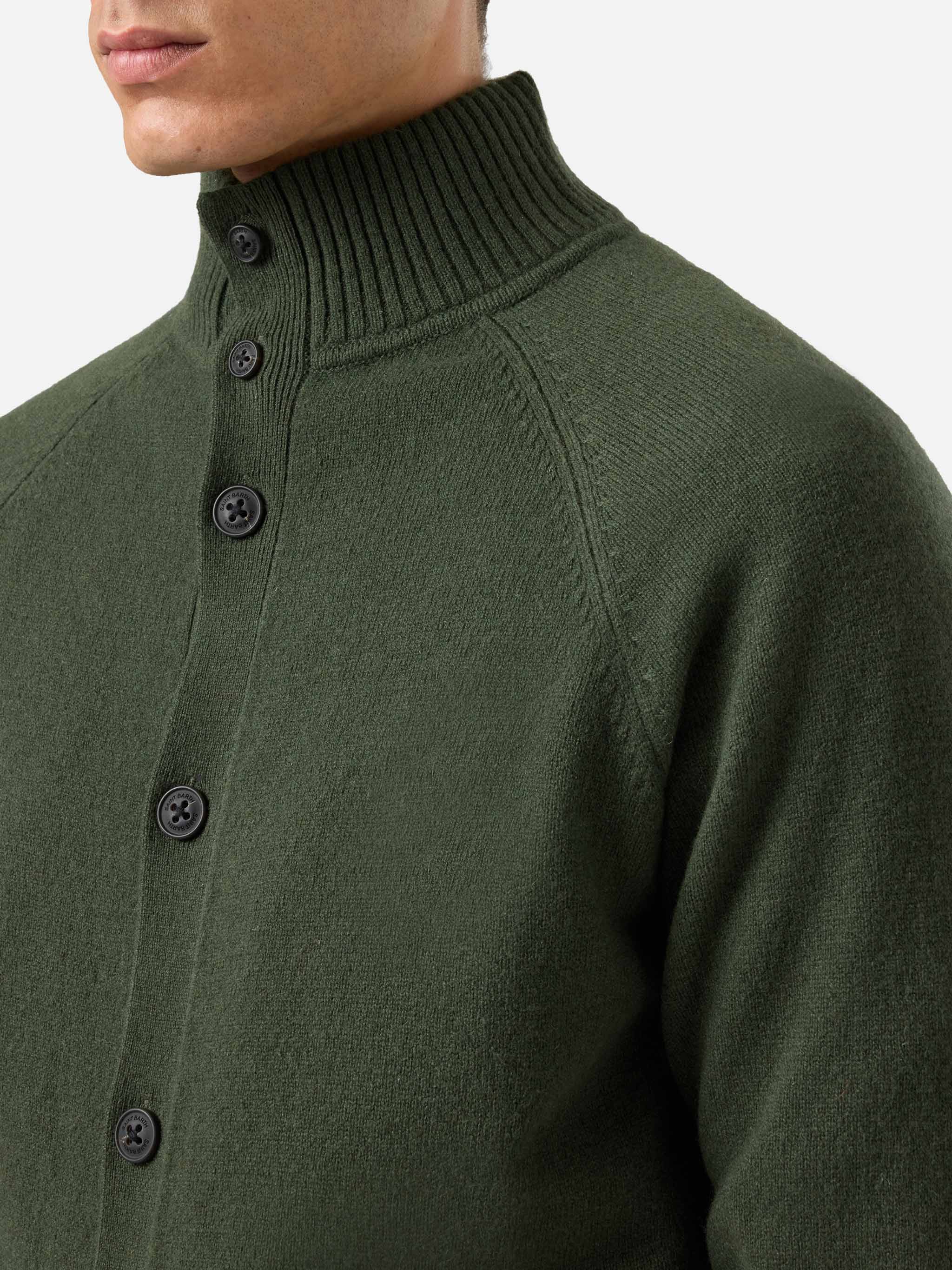 Military Green Cardigan Galway Lambswool