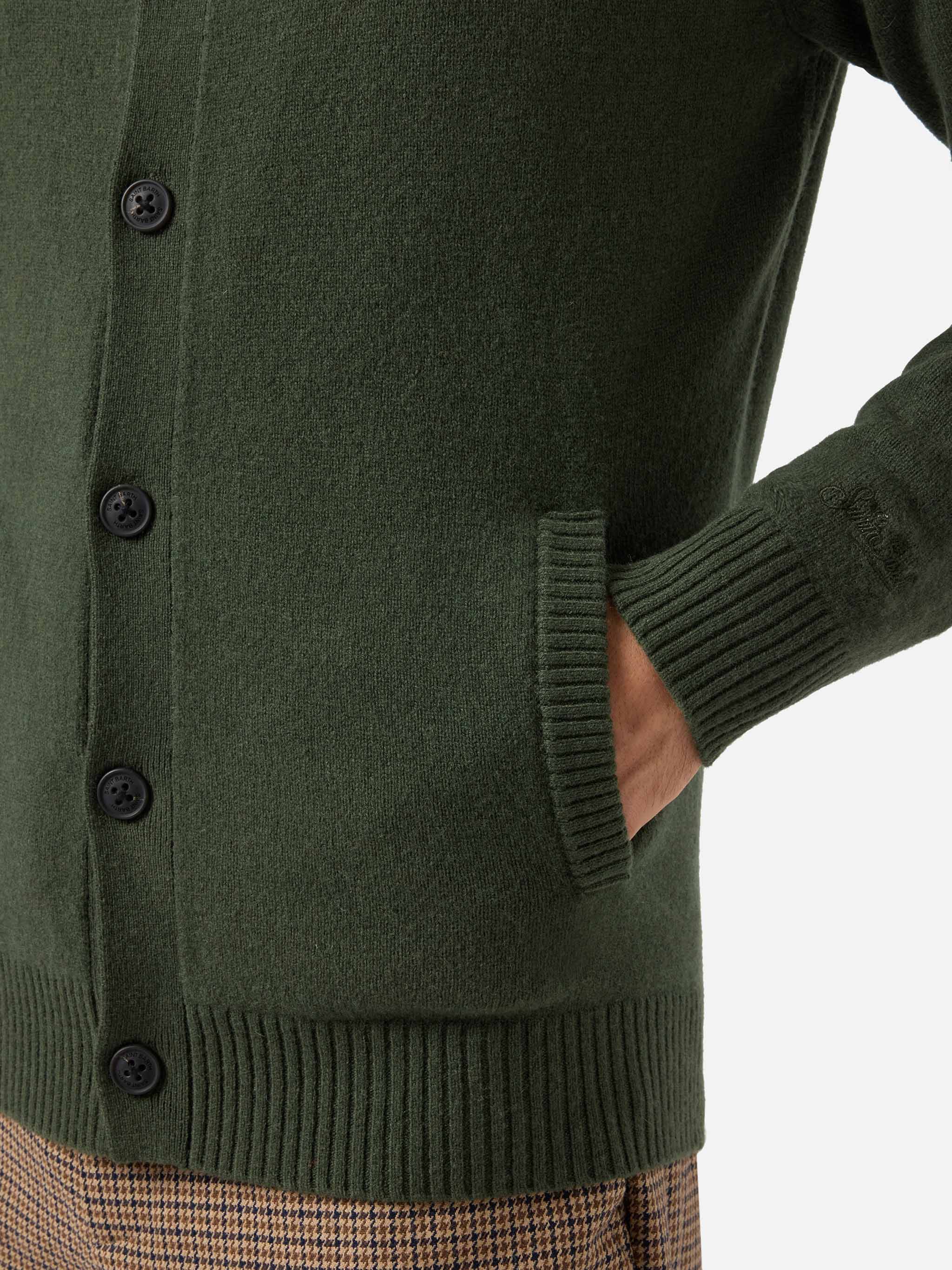 Military Green Cardigan Galway Lambswool