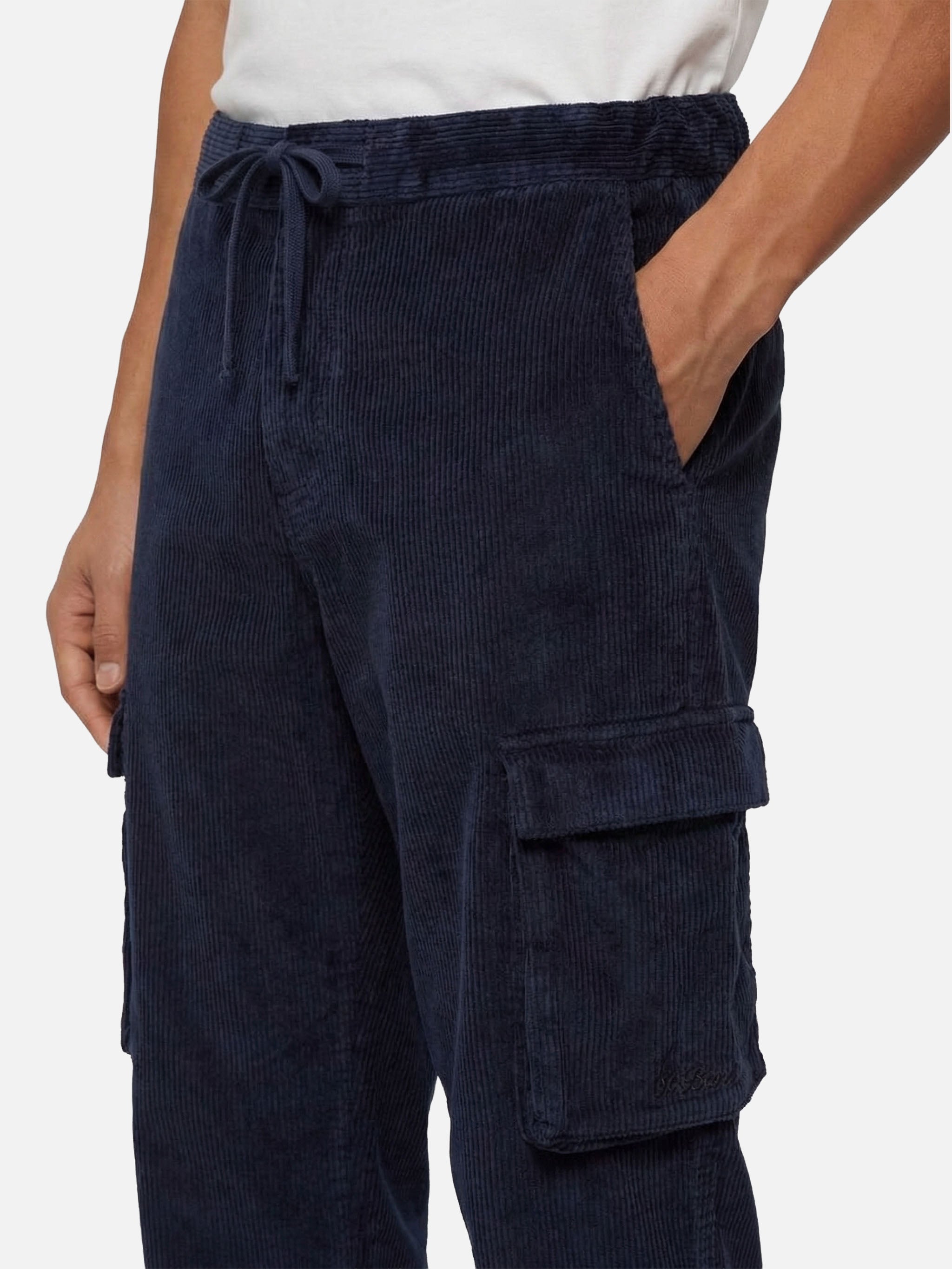 Blu Navy Corduroy Cargo Pants Goldeck Blue