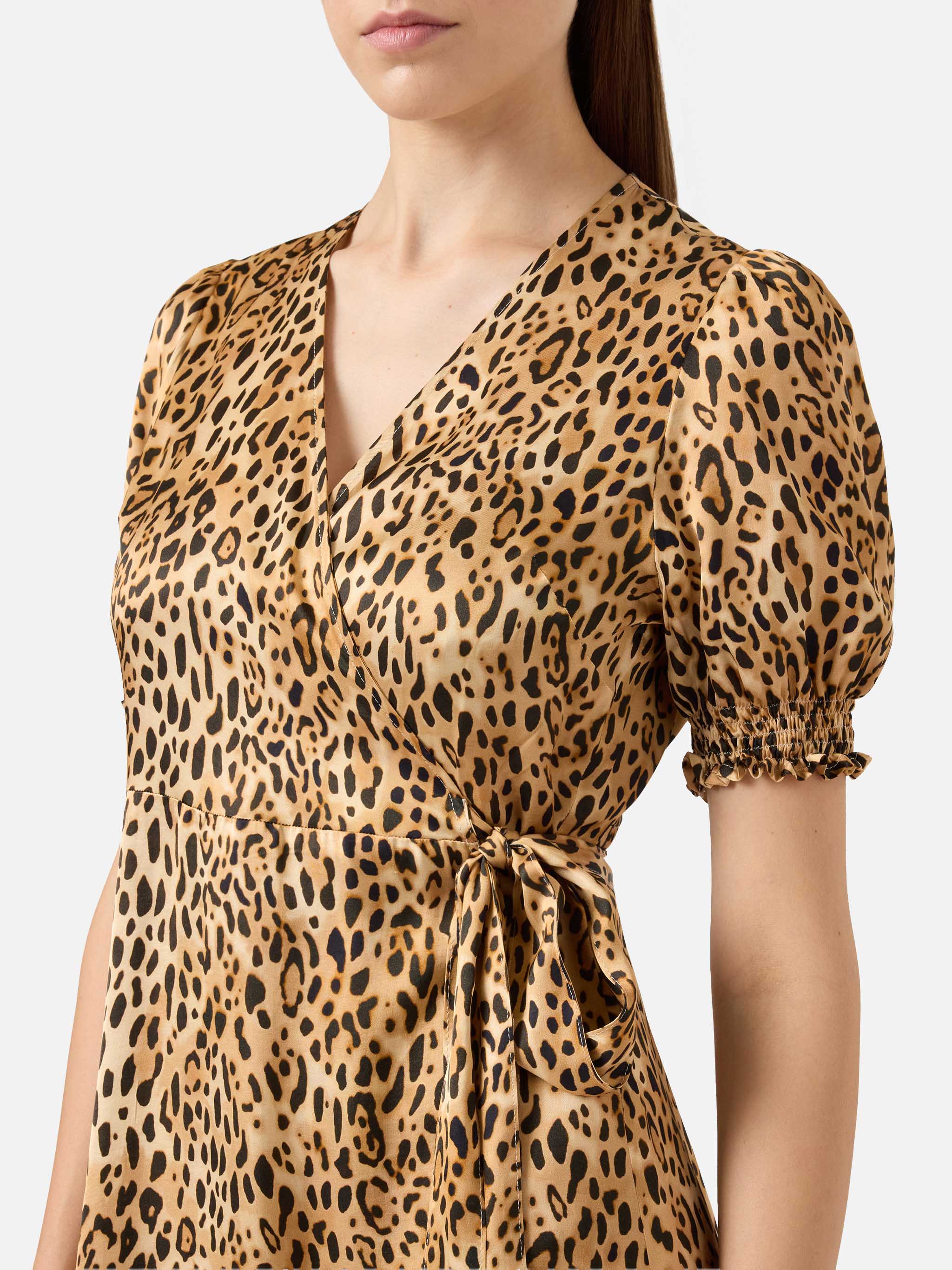 Grace Short Dress With Animalier Print Brown