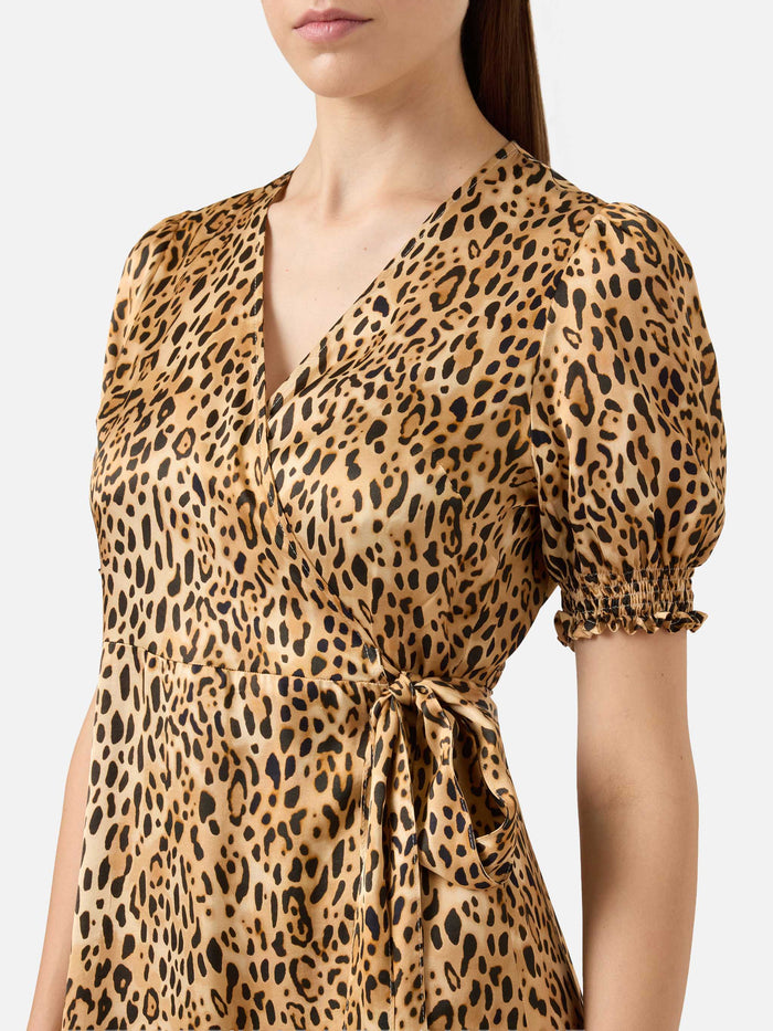 Grace Short Dress With Animalier Print Brown