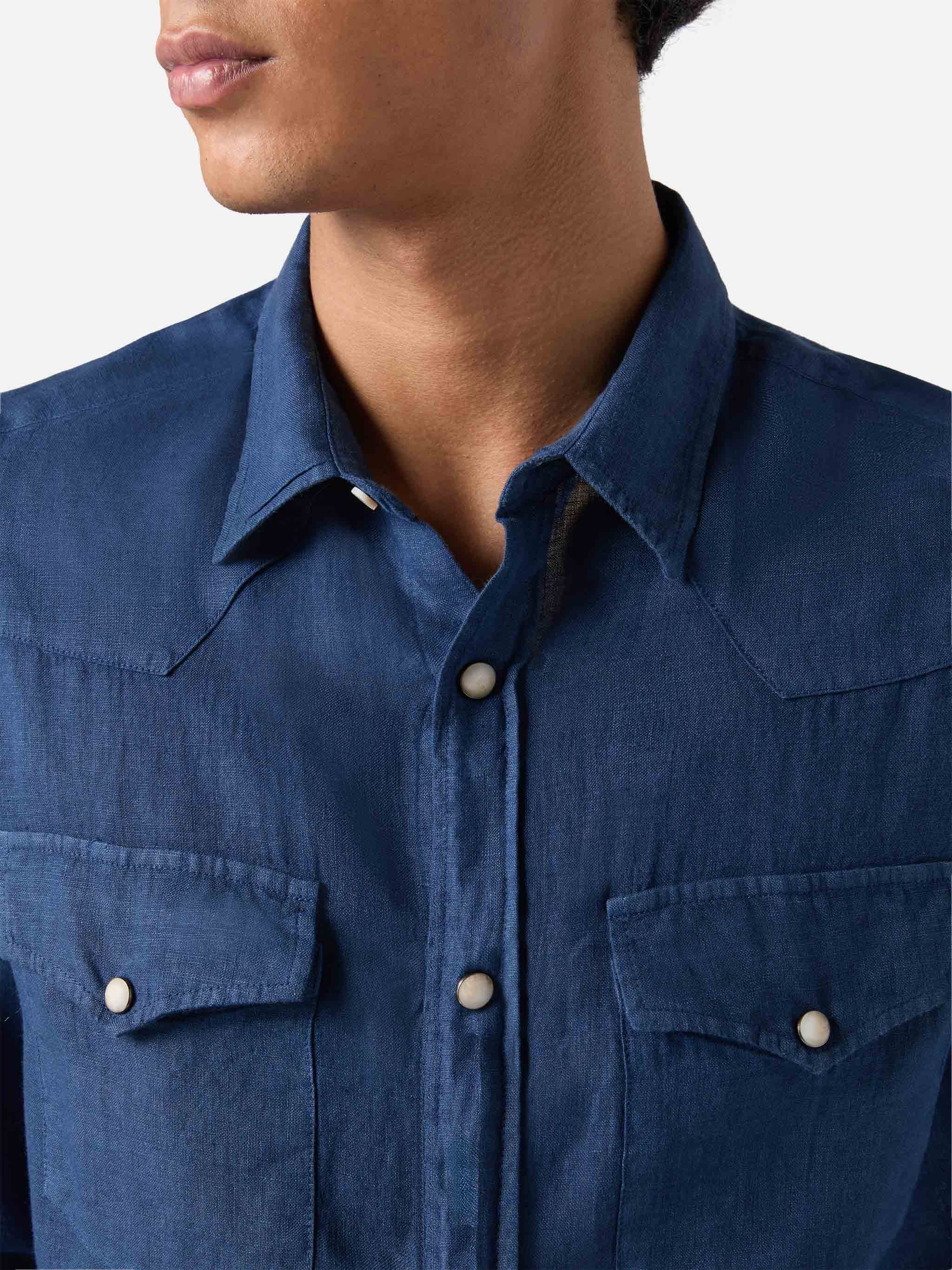 Man Linen Denim Delave Shirt Greg Blue