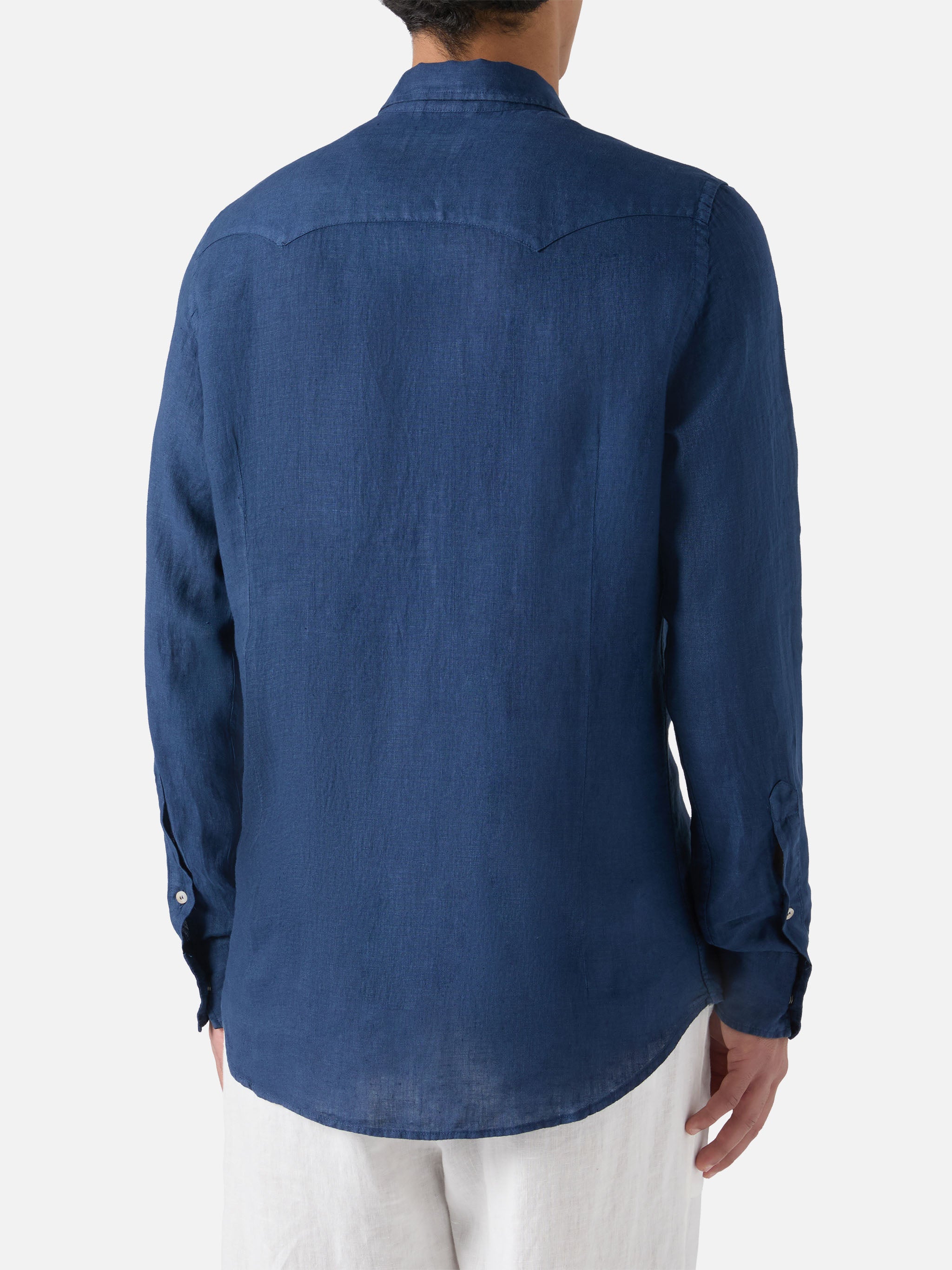 Man Linen Denim Delave Shirt Greg Blue