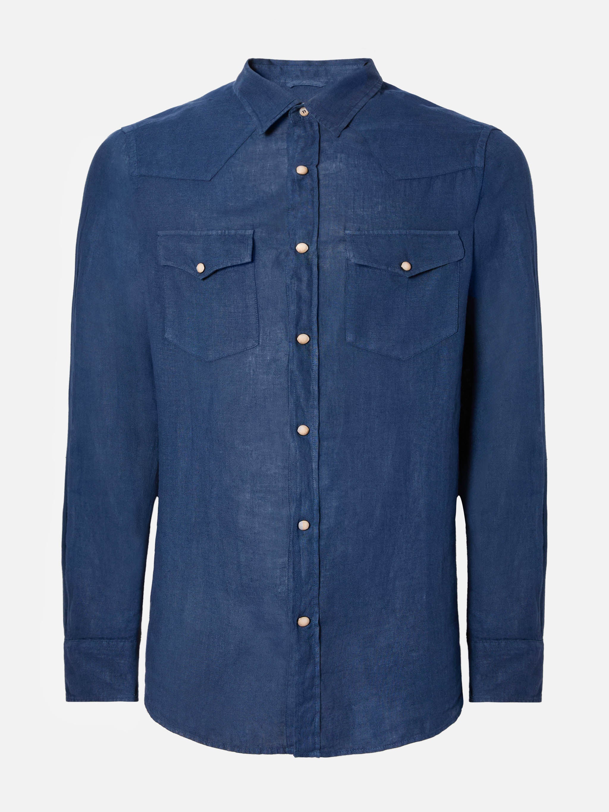 Man Linen Denim Delave Shirt Greg Blue