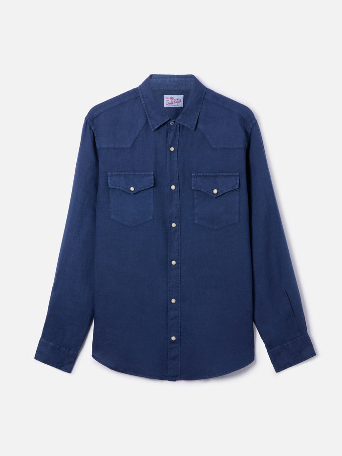 Dark Denim Linen Shirt Blue